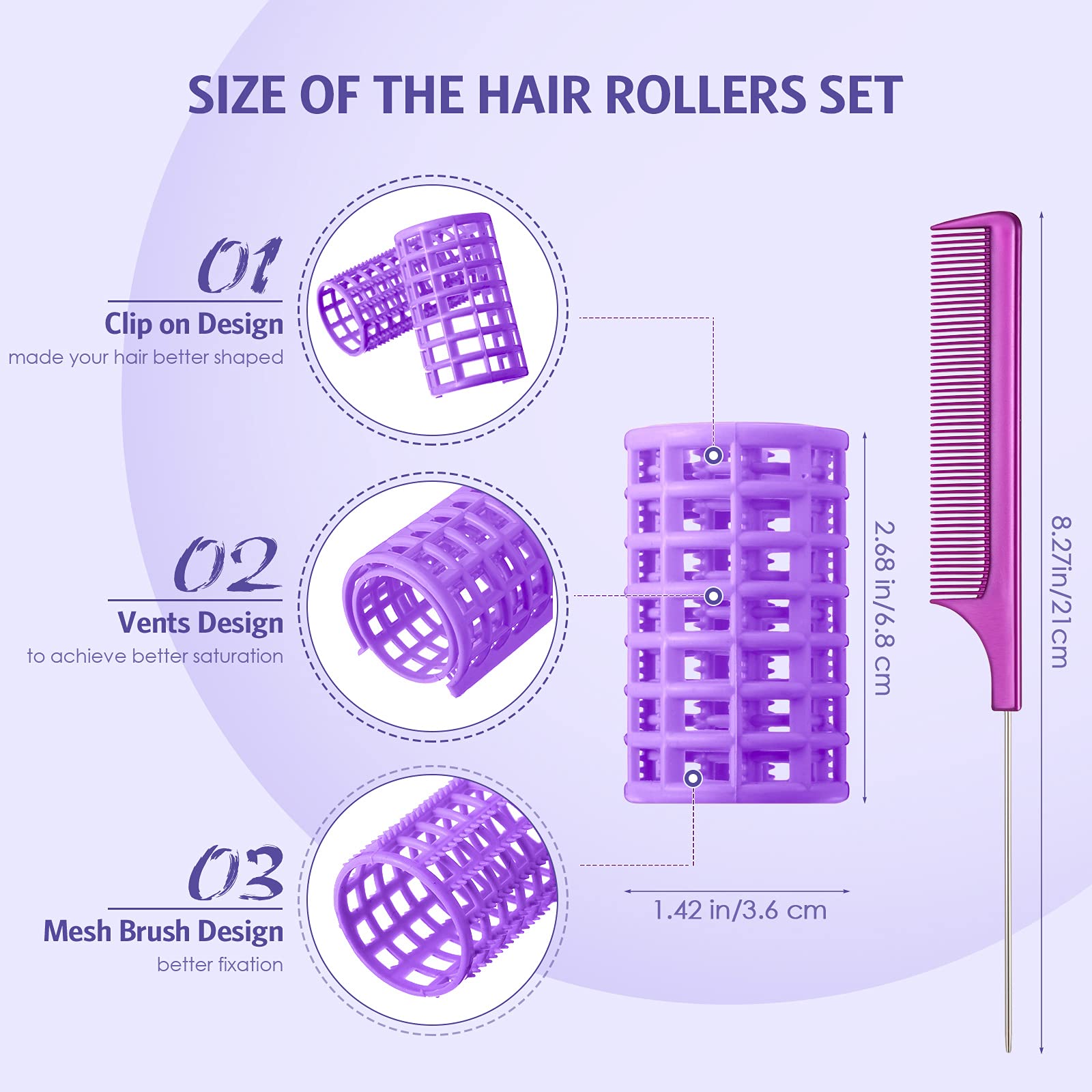 Syhood 12 Pieces Snap Hair Roller, Large Size Plastic Hair Rollers Hair Curlers With Rat Tail Comb For Long Hair Hairdressing St