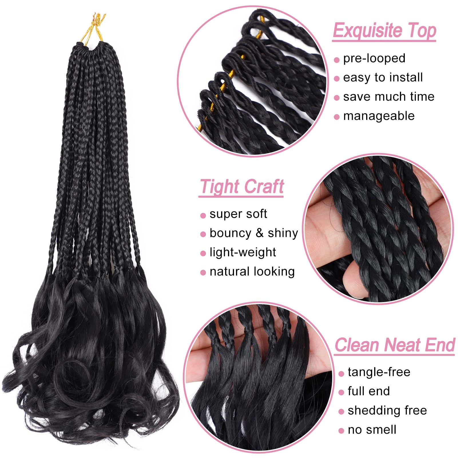 French Curl Crochet Braids 14 Inch 6 Packs Crochet Box Braids With Curly Ends Goddess Box Braids Crochet Hair Pre Looped French