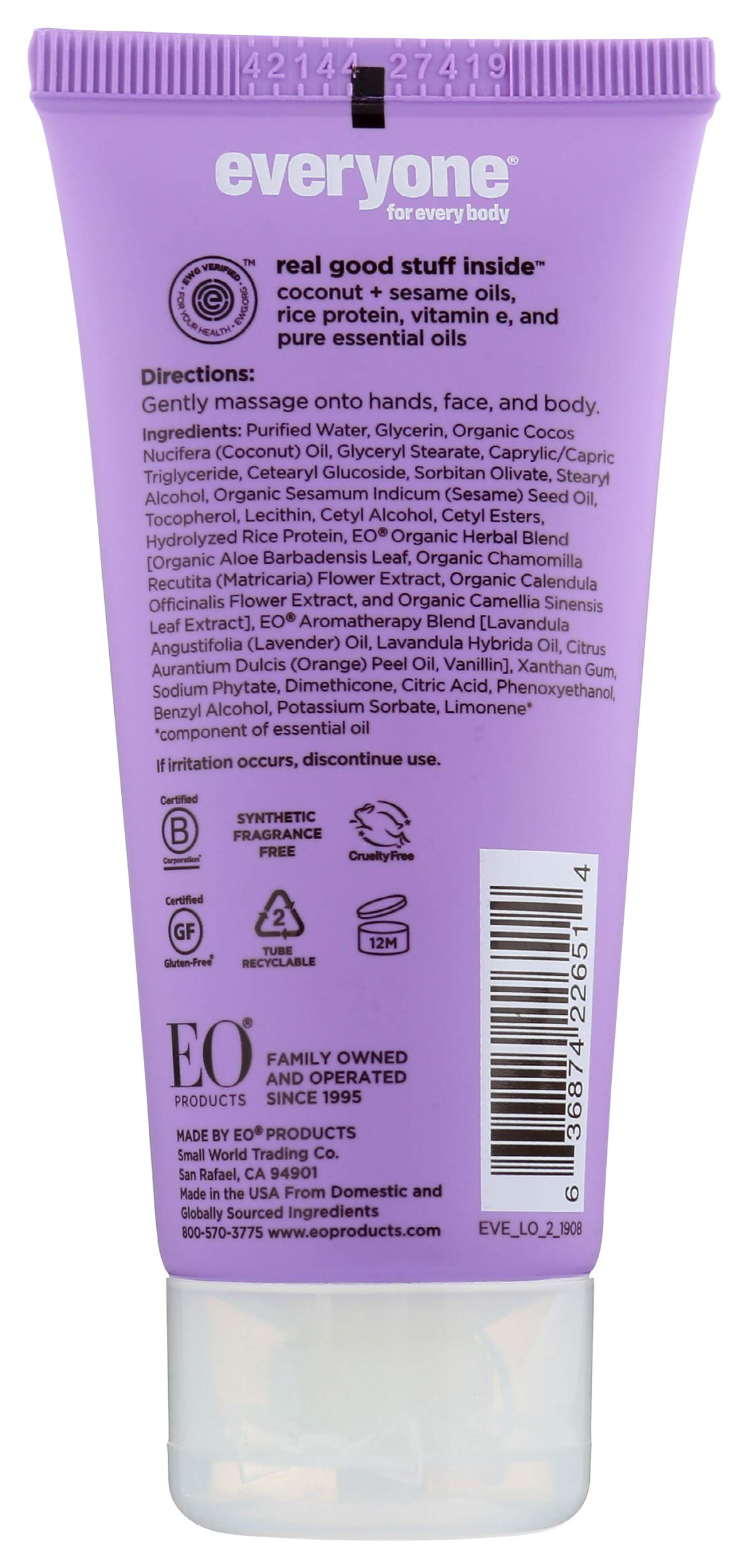 Everyone 2-in-1 Lotion for Hands/Body Travel Size: Vanilla and Lavender, 2 Ounce made with Essential Oils for Men and Women