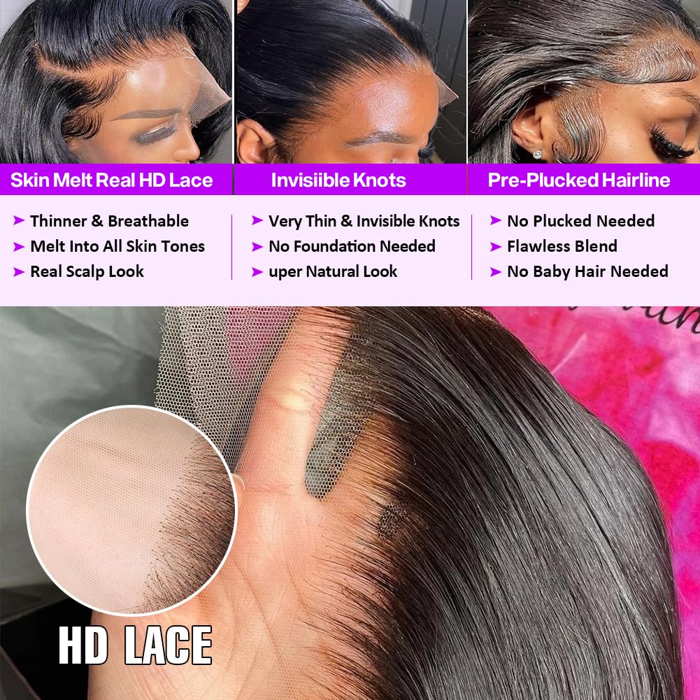 Yamikk 13X6 Body Wave Lace Front Wigs Human Hair Pre Plucked Bleached Knots 180 Density Hd Lace Frontal Wigs Human Hair For Wome