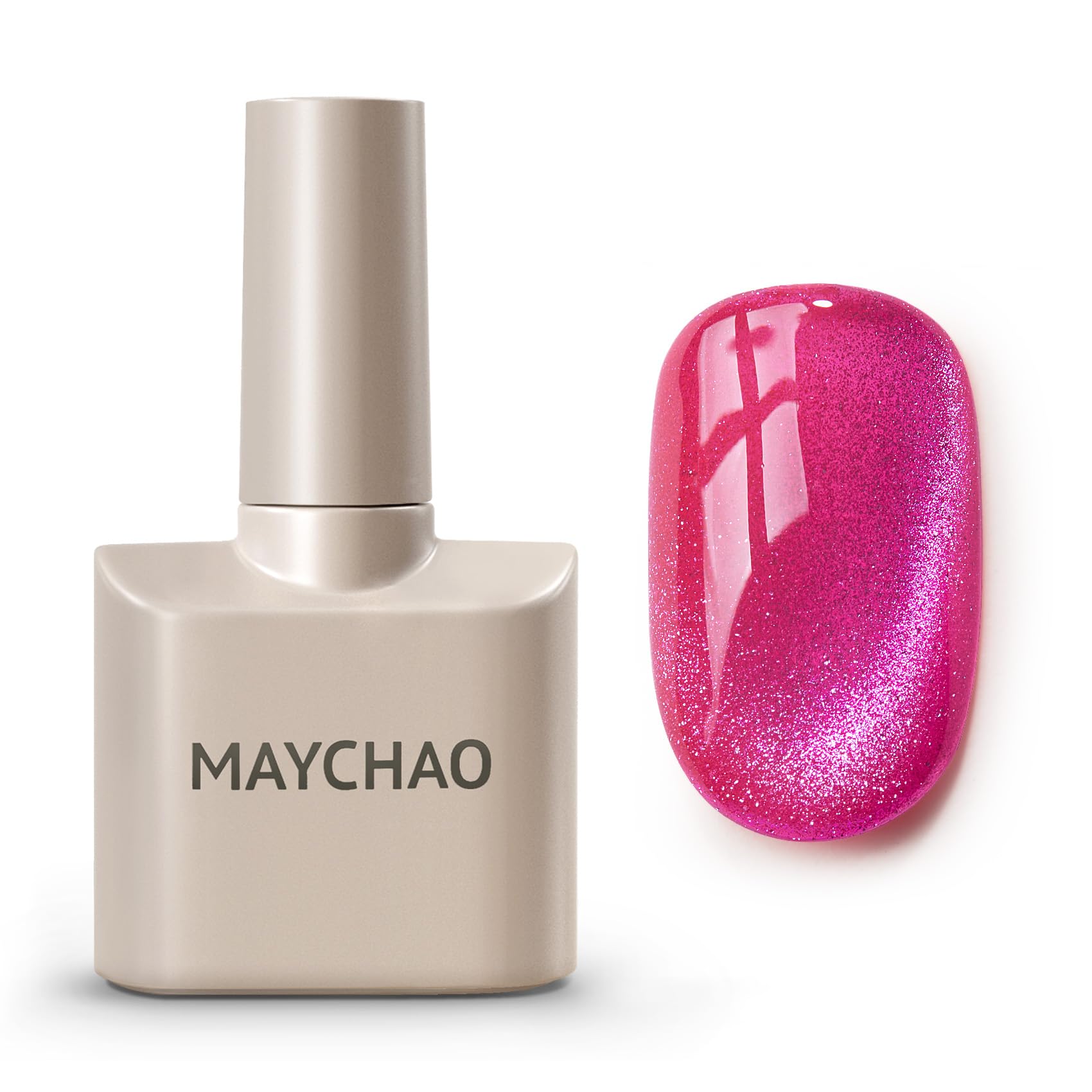 Maychao 15Ml Cat Eye Gel Nail Polish 1Pc Hot Pink Gel Polish With Magnet Soak Off Holographic Magnetic Nail Polish For Nail Art