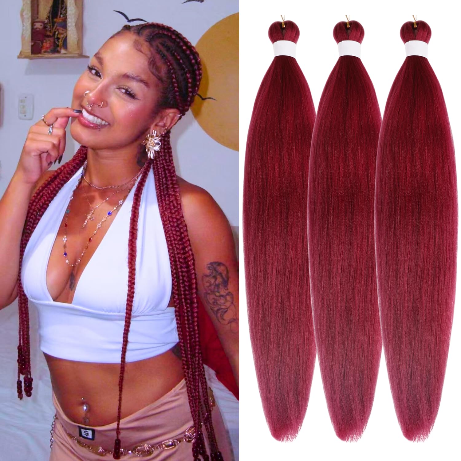 Magenta Braiding Hair Pre stretched Hypoallergenic Synthetic Braiding Hair for Box Braids and Twists Pink Long Braid Hair Extens