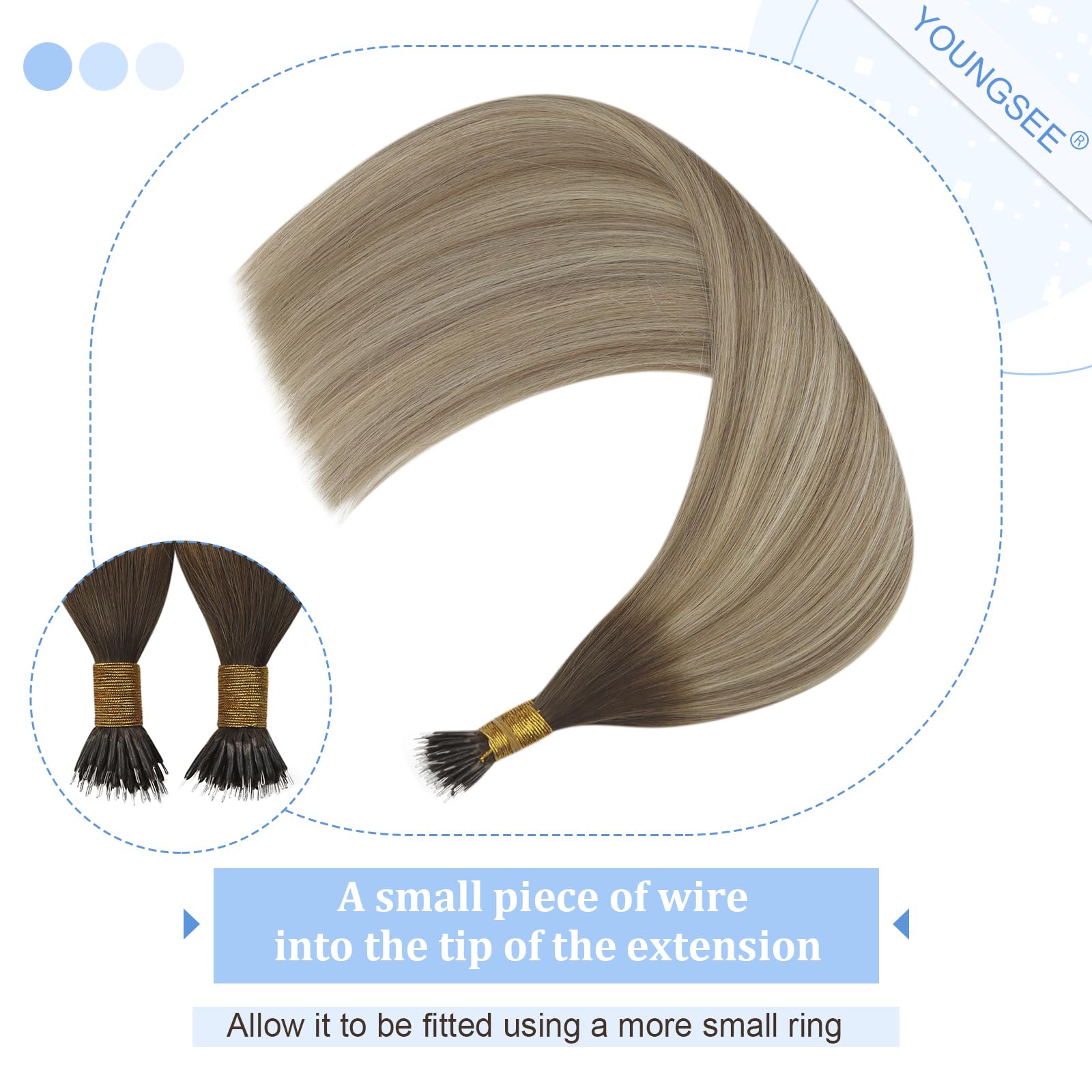 Youngsee Nano Beads Hair Extensions Balayage Nano Hair Extensions Brown Human Hair Dark Brown Ombre Light Brown With Blonde Hair