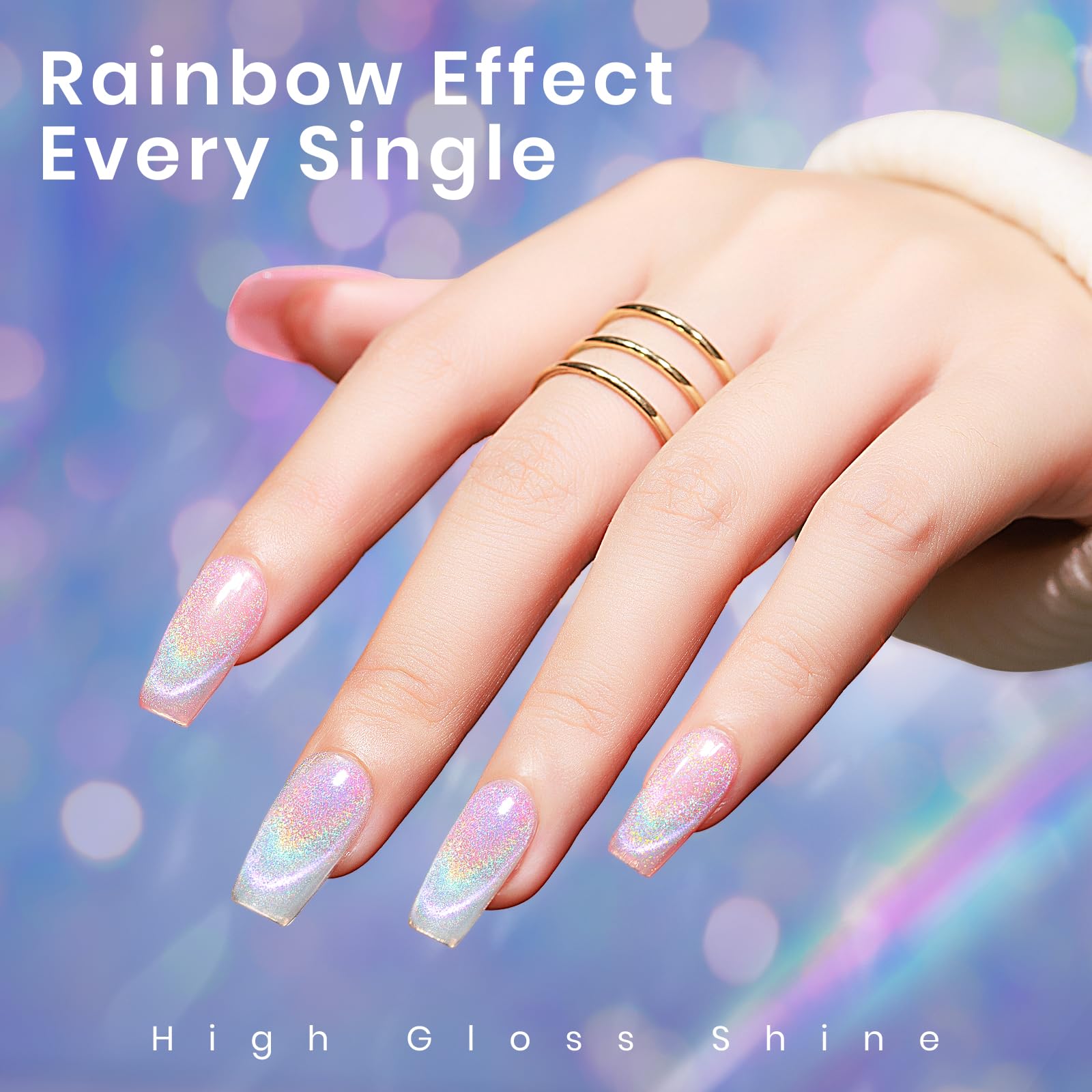 Mizhse Cat Eye Gel Nail Polish Rainbow Cat Eye Holographic Glitter 9D Cateye Soak Off U V Led Gel Polish For Nail Salon Home Diy