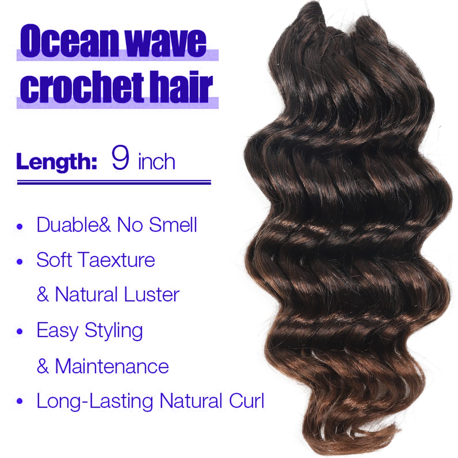 Ocean Wave Crochet Hair Pre Looped Curly Braiding Ocean Wave Hair 7 Packs Brown Ombre Deep Wave Short Wavy Ocean Wave Crochet Br