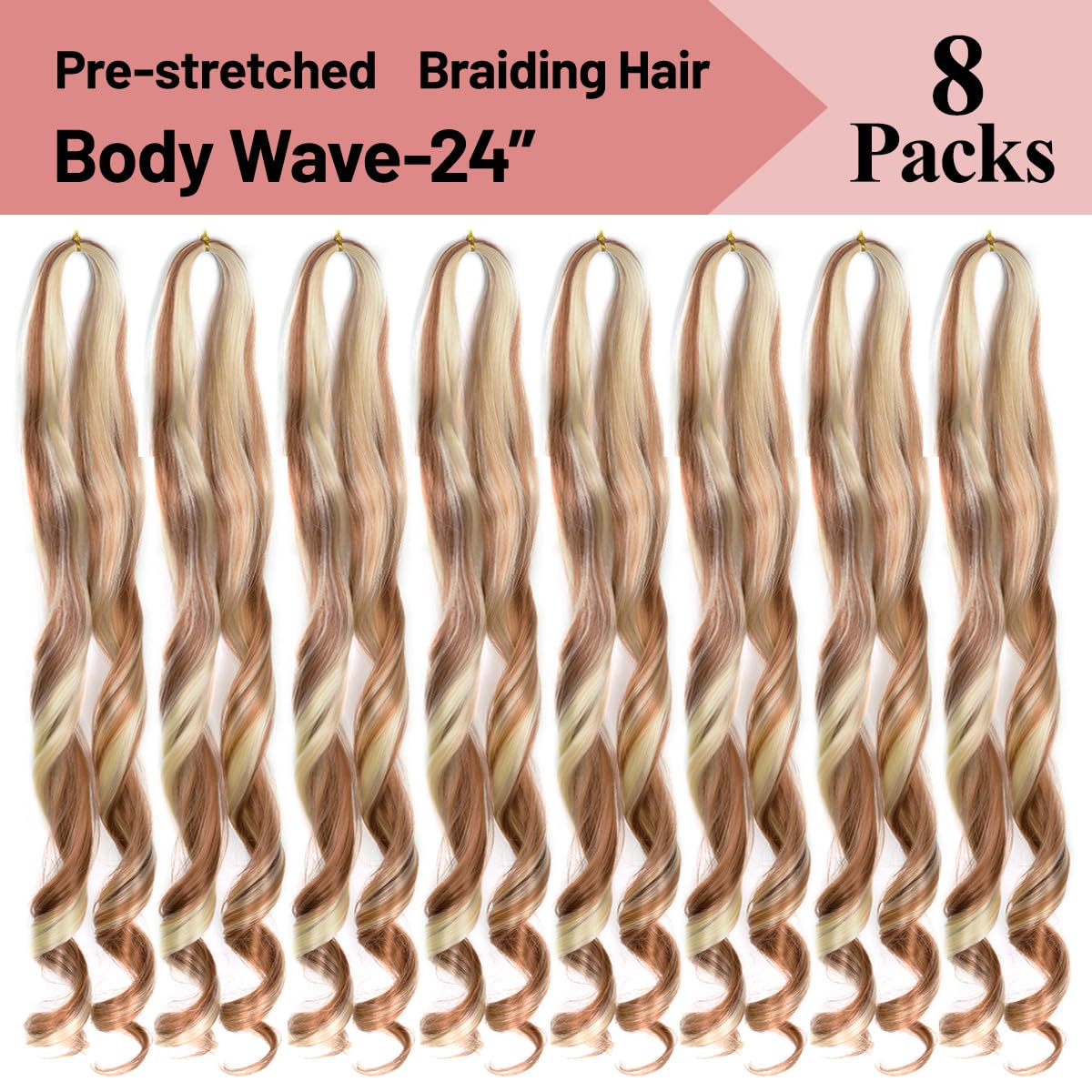 French Curly Braiding Hair For Box Braids,30/613 Loose Wave Braiding Hair 8 Packs 24 Inch 75G/Pack Spanish Curly Synthetic Spira