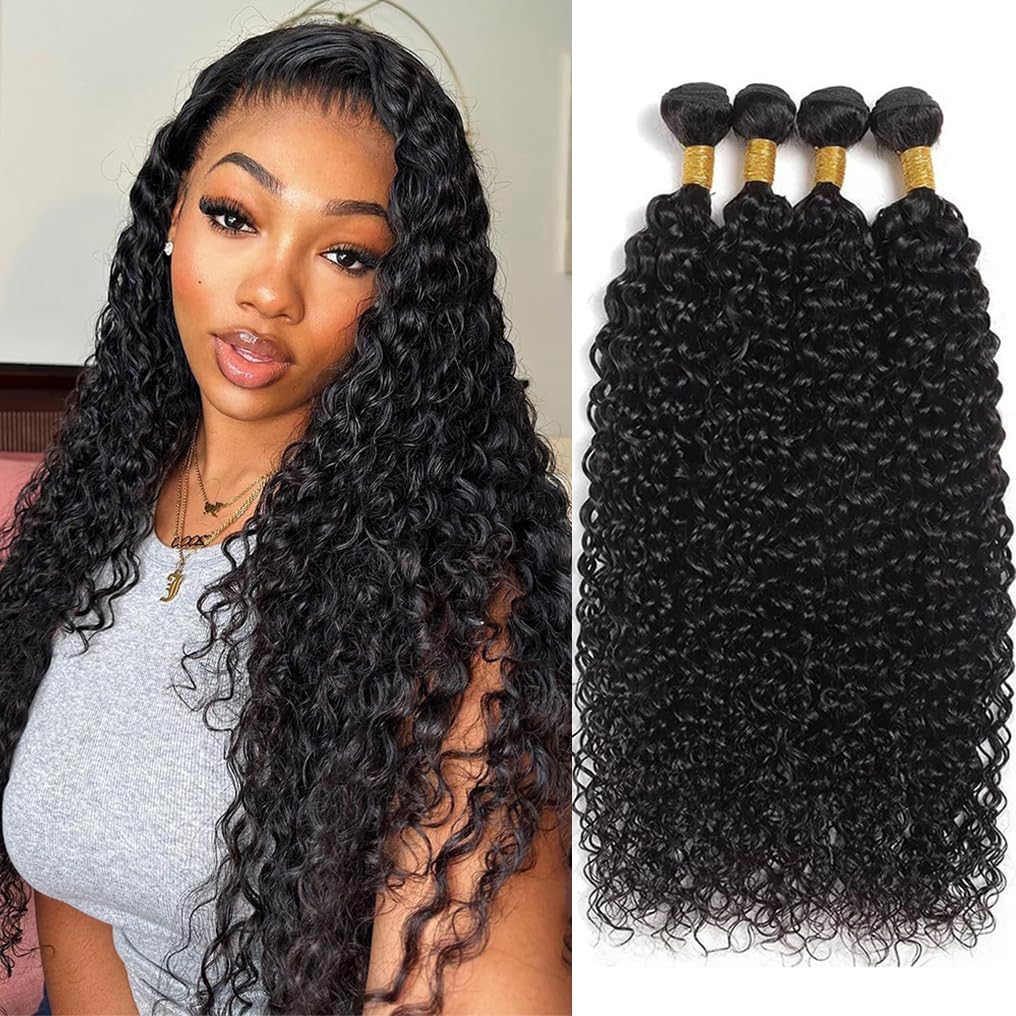 Water Wave 4 Bundles 14 16 18 20 Inch 10A Brazilian Water Wave Human Hair Bundles Curly Bundles Human Hair Natural Black Color W