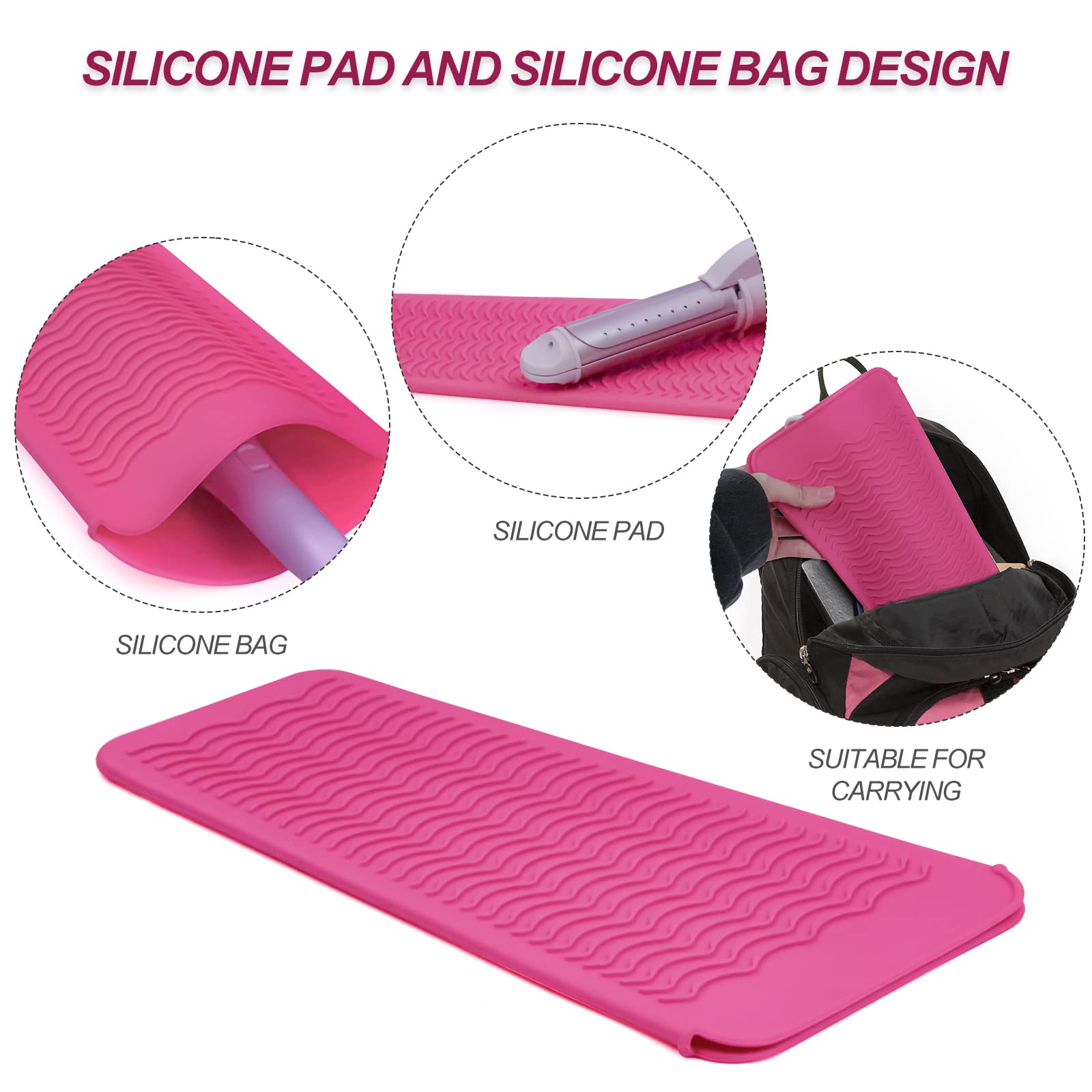 3Pcs Silicone Heat Resistant Mat Pouch For Hair Straightener, Curling Iron, Flat Iron And Hot Hair Tools (Black+Grey+Pink) 3 Pac