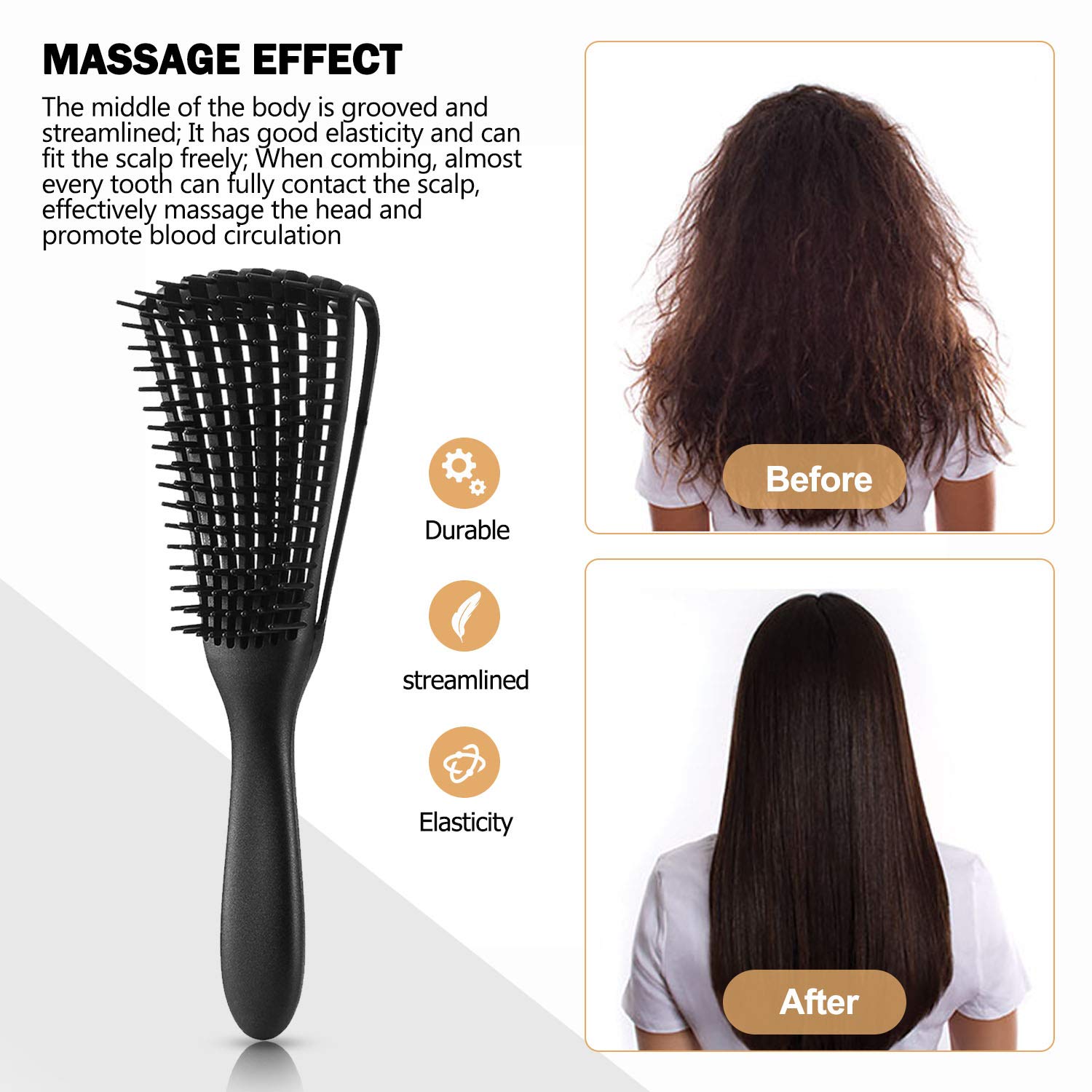 KPX Detangling Brush for Afro Hair, Nylon, Size 3, Pink + Green + Black, Ideal for Kinky, Wavy, Curly, Wet, or Dry Hair