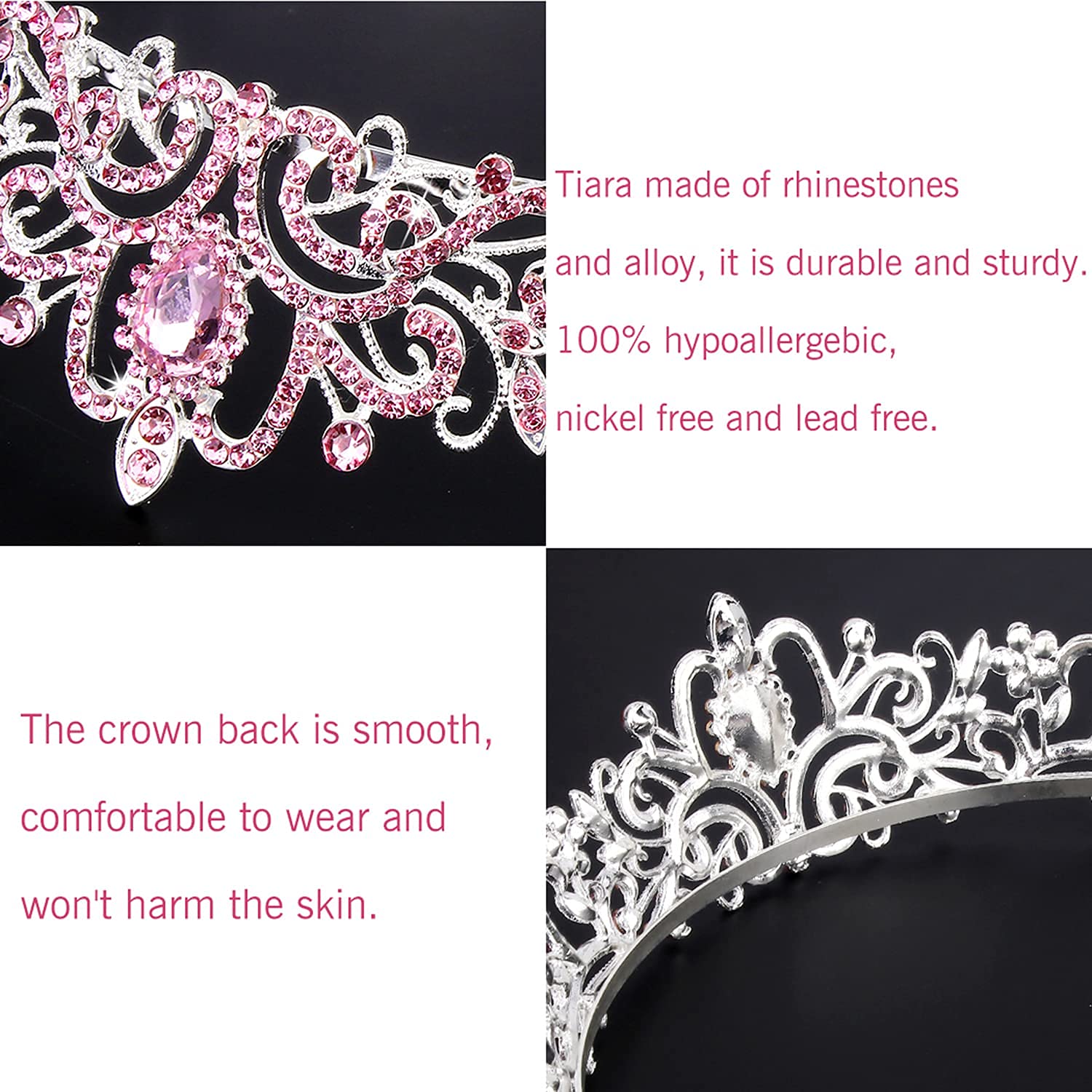Cocide Pink Tiara And Crowns For Girls Crystal Headband Princess Rhinestone Crown With Combs Bride Headbands Bridal Wedding Prom