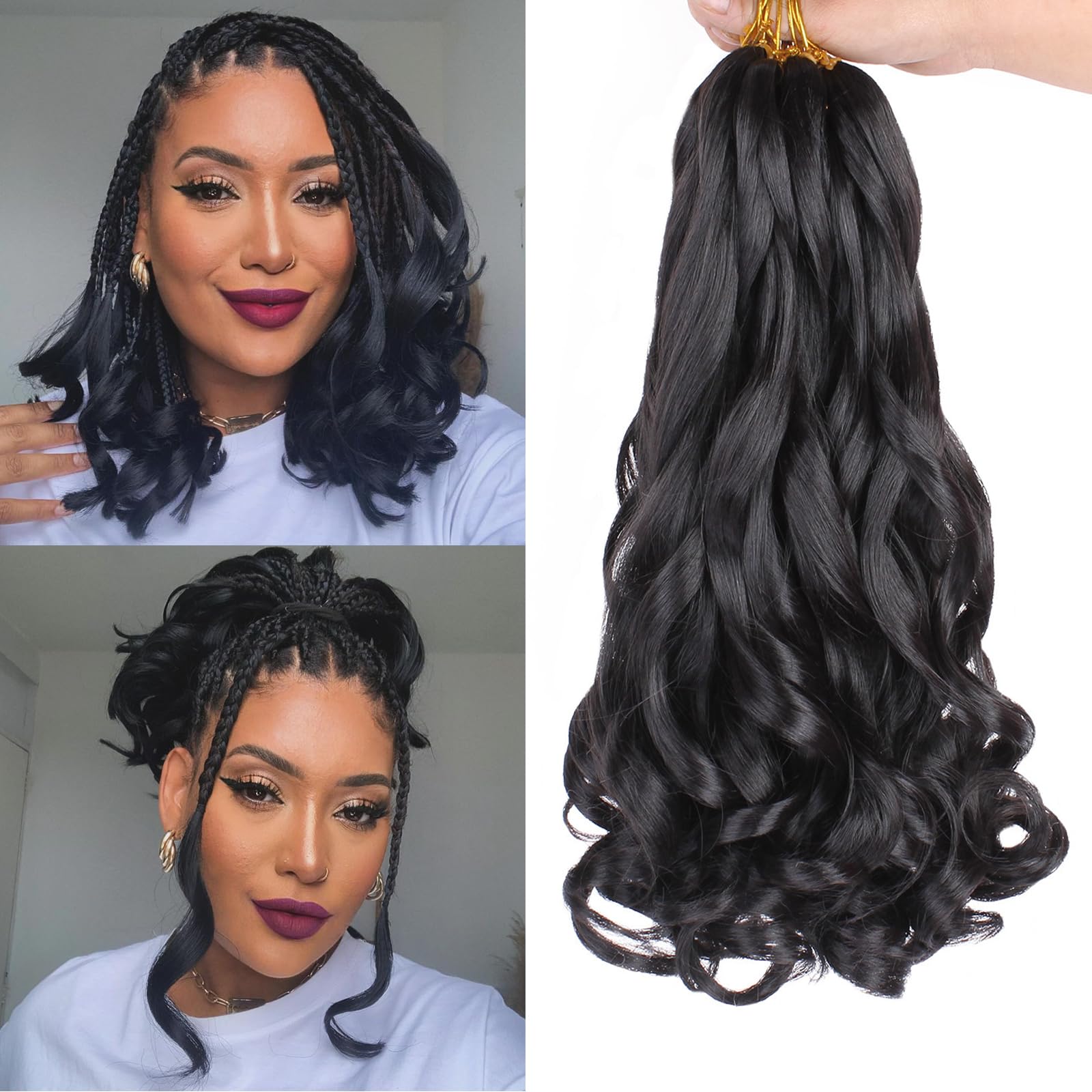 COOKOO 10 Inch French Curly Braiding Hair Pre-curled Bouncy Braiding Hair 9 pack French Curls Braids Loose Wave Braiding Hair fo