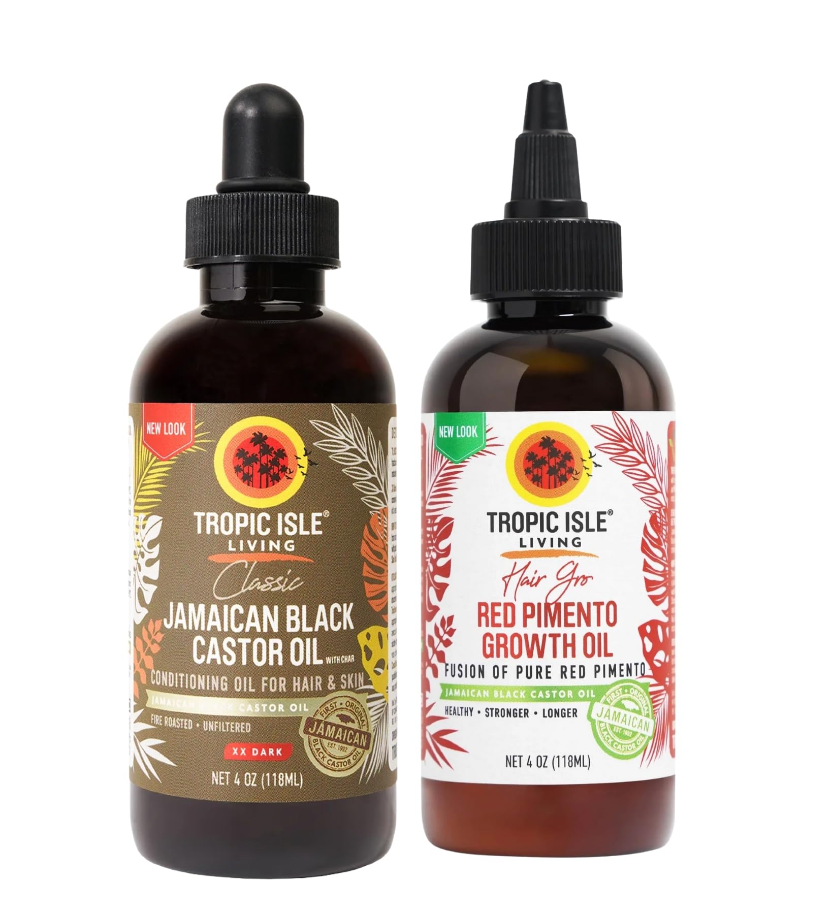 Tropic Isle Living Castor Oil Jamaican Black JamaicanBlack CastorOil XX Dark 4oz Bundle with Strong Roots Red Pimento Hair Growt