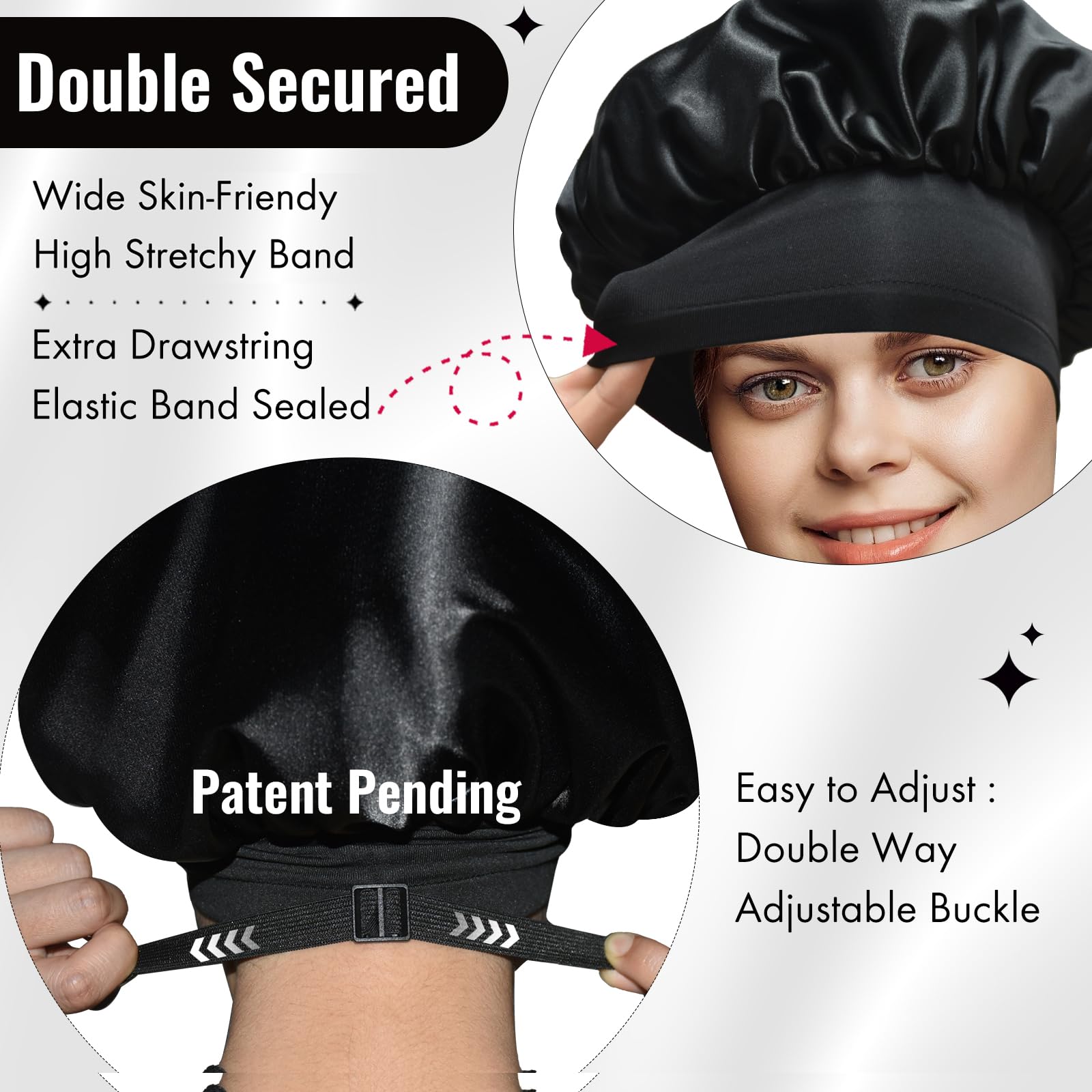 BONNET QUEEN Silk Bonnet Satin Bonnet, Hair Bonnet for Sleeping Elastic Wide Band Adjustable Satin Sleep Cap Hair Wrap for Women