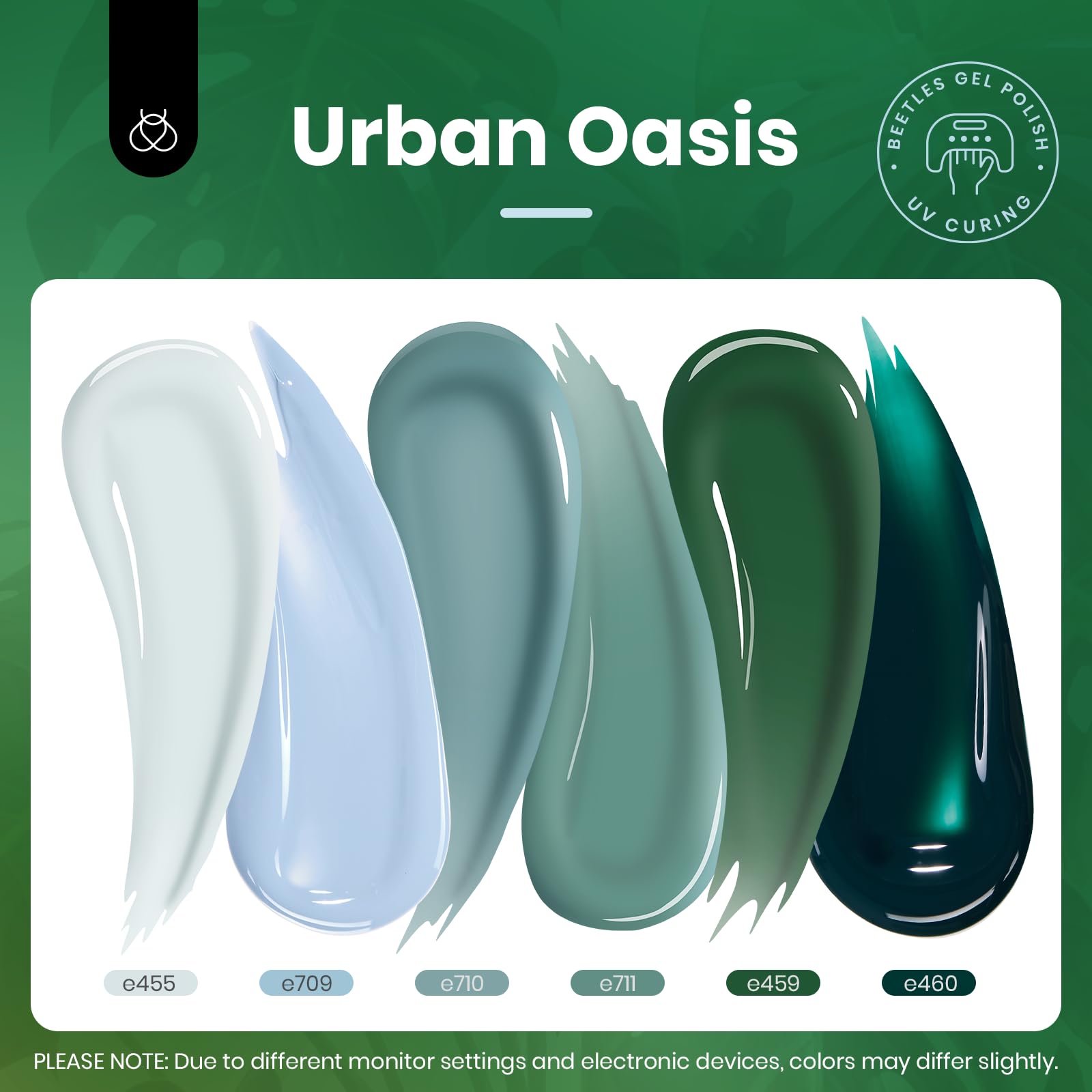 Beetles Spring Gel Nail Polish Set, 6 Colors Green Gel Nail Polish Kit Misty Gray Dark Green Baby Blue Nail Gel Polish Soak Off