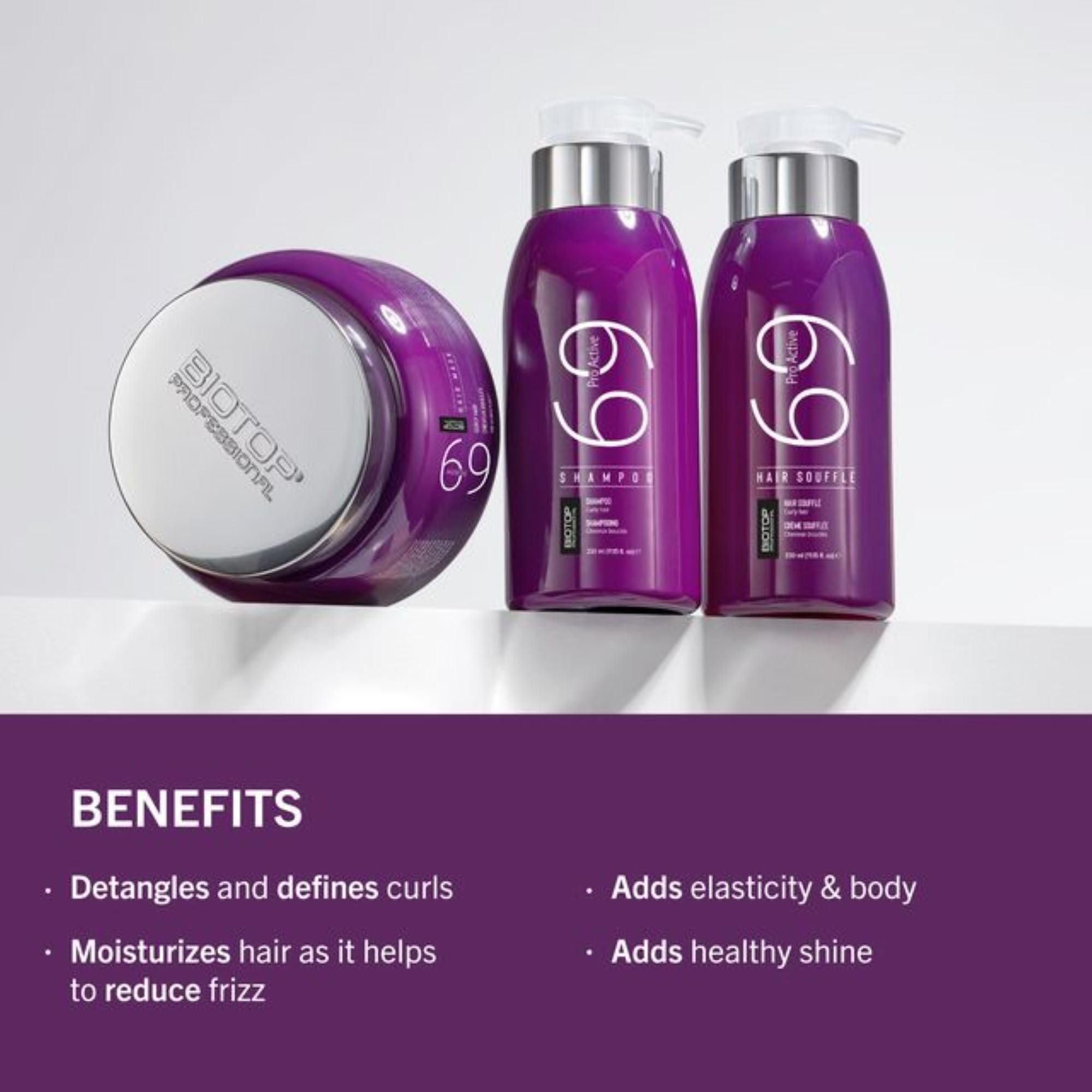 Biotop Professional 69 Pro-Active Hair Shampoo - Frizz Control, Curl Defining & Color Safe Shampoo Made with Coconut Oil, Avocad