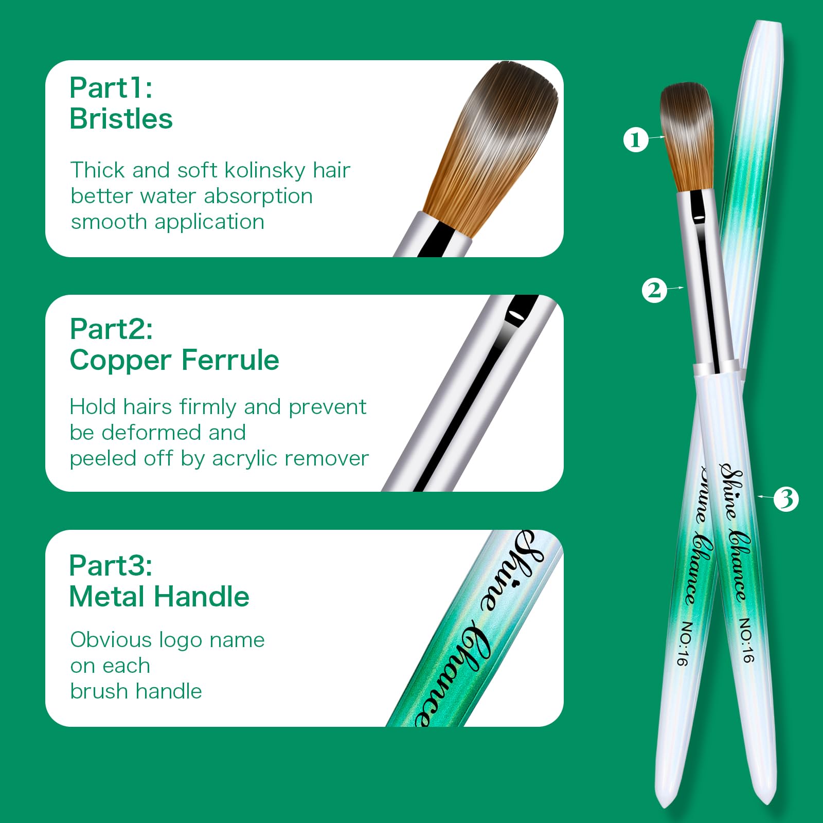 Shine Chance 4Pcs Acrylic Nail Brushes Set, Kolinsky Acrylic Nail Art Brush, Art Design & Polish Mistake Cleaning Manicure Tools