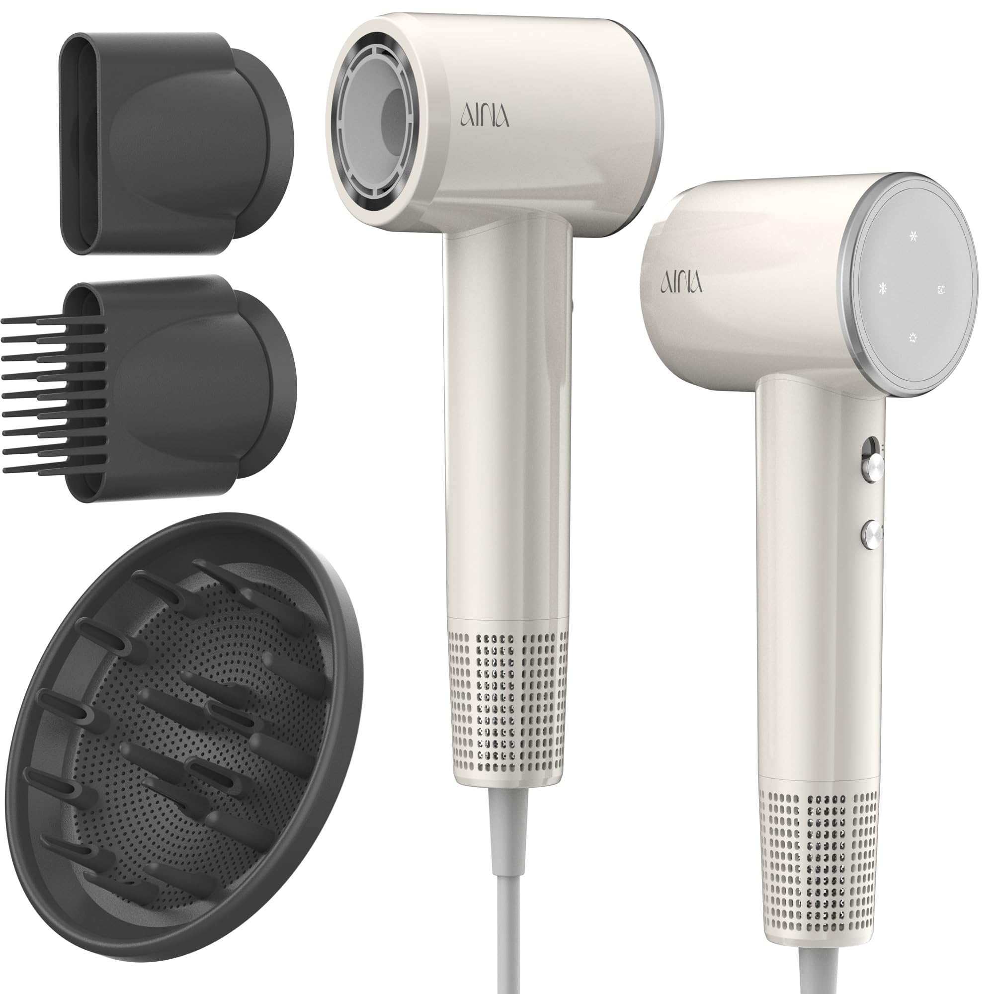 Aina Hair Dryer, Blow Dryer With Diffuser Brush Comb For Women - Bldc Hair Dryer - Brushless Motor, 110,000 Rpm Lightweight, Ion