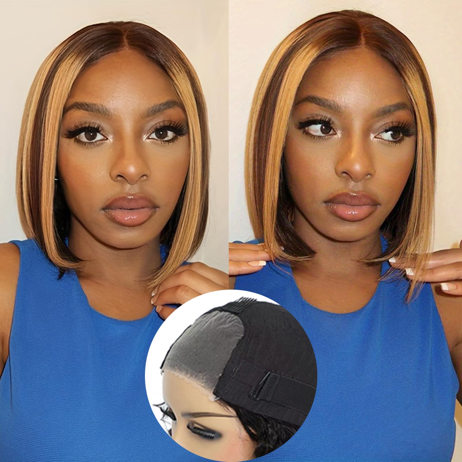 Wear and Go Glueless Bob Wig Human Hair Pre Cut 4/27 Ombre Highlight Bob Wig Human Hair Glueless 4x4 HD Lace Closure Glueless Wi