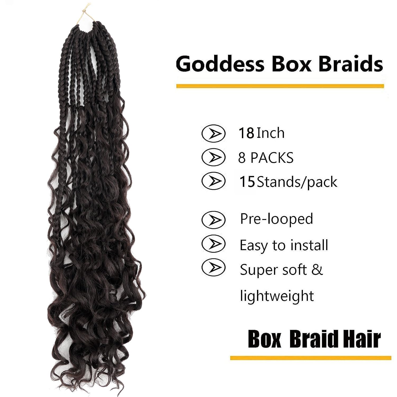 LMZIM 18 Inch 8 Packs Boho Box Braids Crochet Hair Bohemian Crochet Box Braids with Curly Ends Hippie Braids Braiding Hair Godde