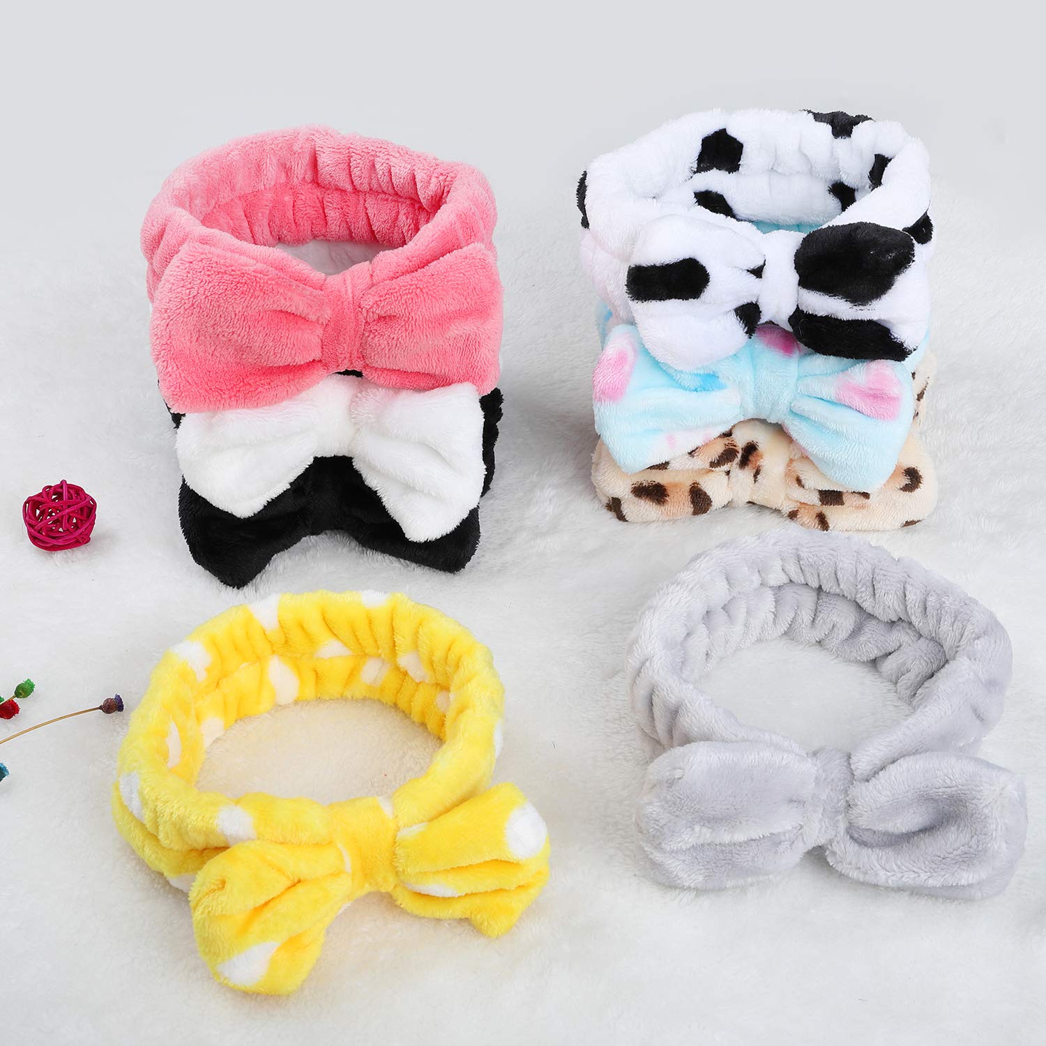 8 Pack Spa Headband, Coral Fleece Makeup Headband Cosmetic Headband For Washing Face, Bow Headbands For Shower Terry Cloth Headb