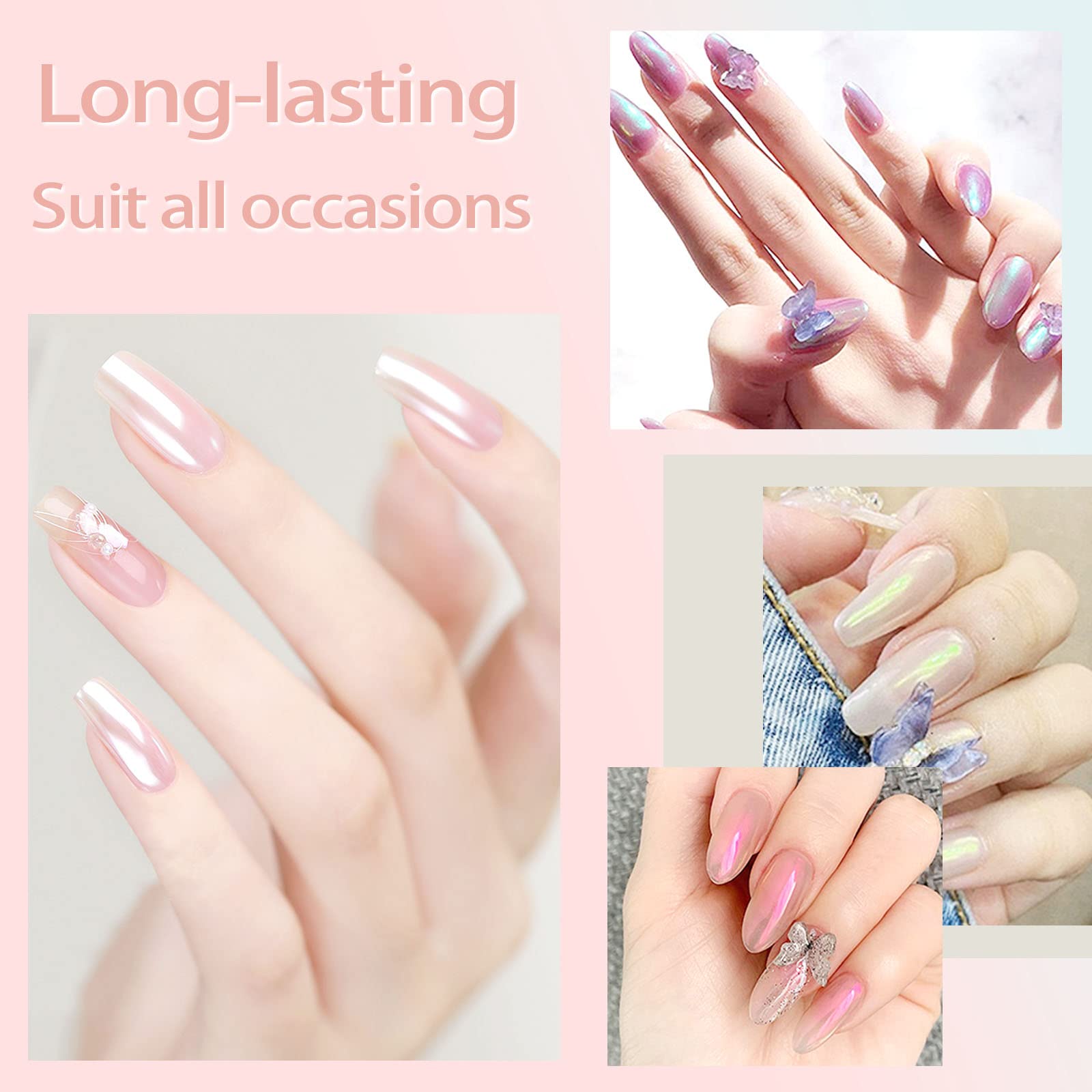 Allstarry Chrome Nail Powder Metallic Mirror Effect Pigment Chrome Iridescent Aurora Nail Glitter Mermaid Pearl Glitter Dust Kit