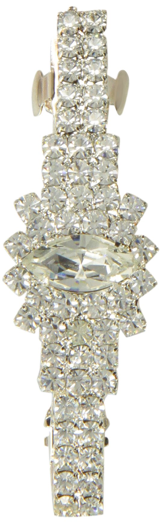 Caravan Automatic Barrette Decorated With Crystal Clear Rhinestone In An Oval Burst