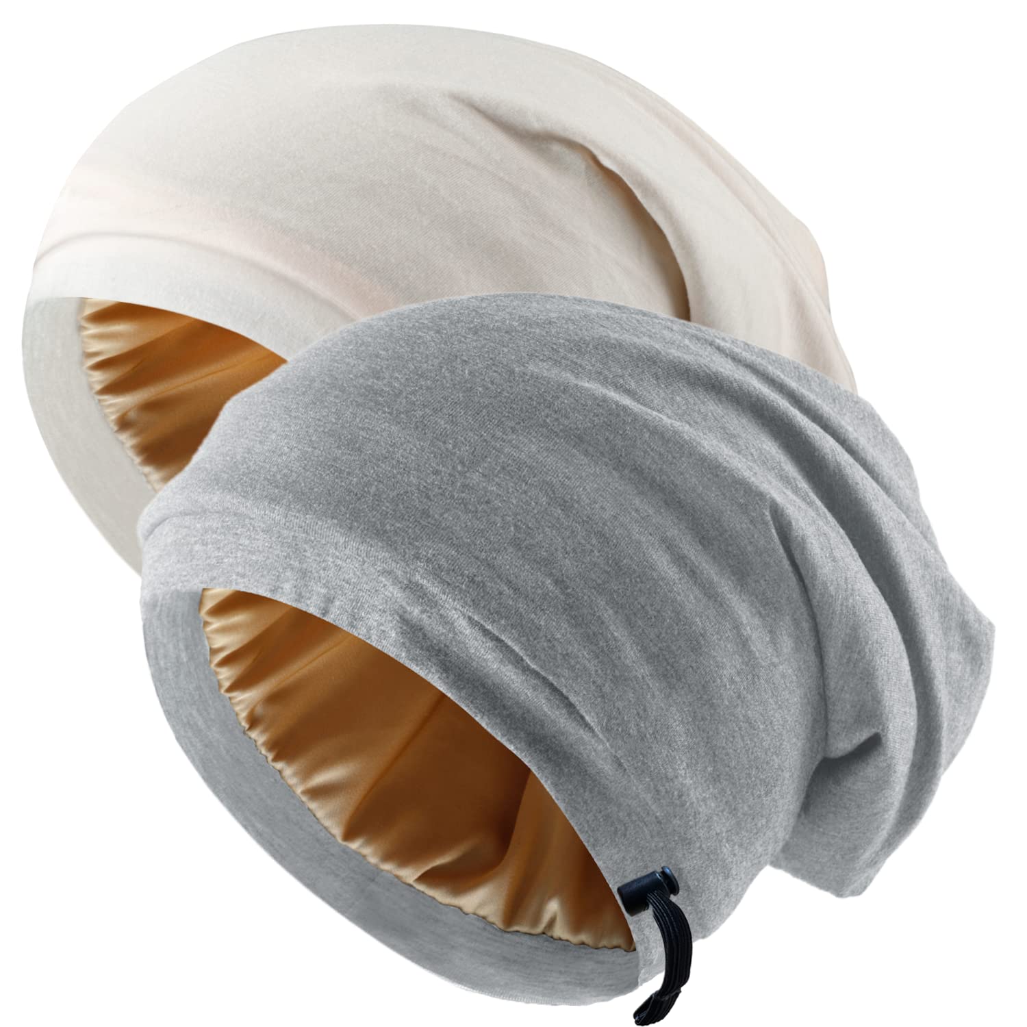 Silk Satin Bonnet Hair Wrap for Sleeping, 2 Pcs Adjustable Silk Bonnets for Women Men Sleep Cap Silk Lined Slouchy with Adjustab