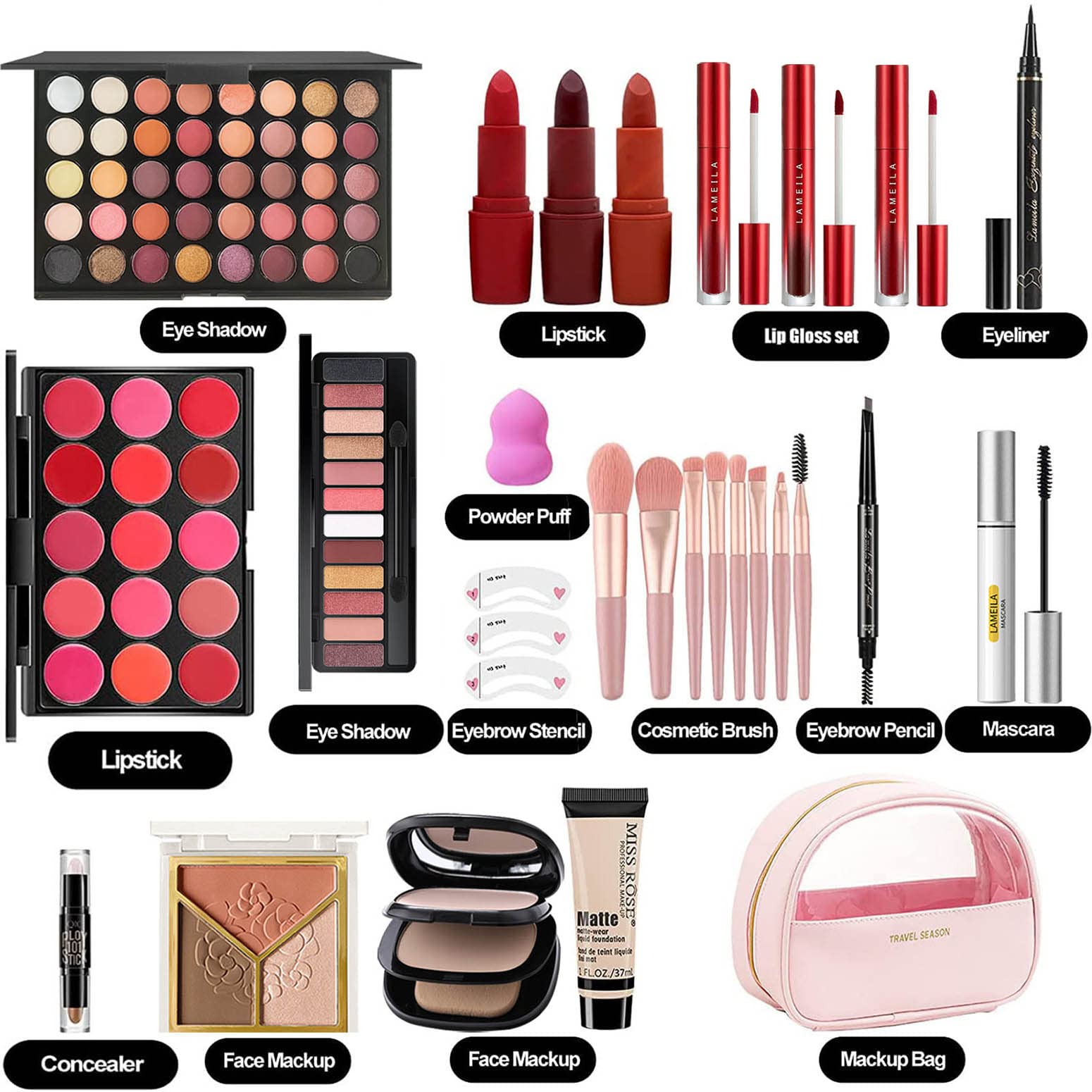 MISS ROSE M All In One Full Makeup Kit for Women, Multipurpose Makeup Sets, Beginners and Professionals Alike, Easy to Carry(Pin