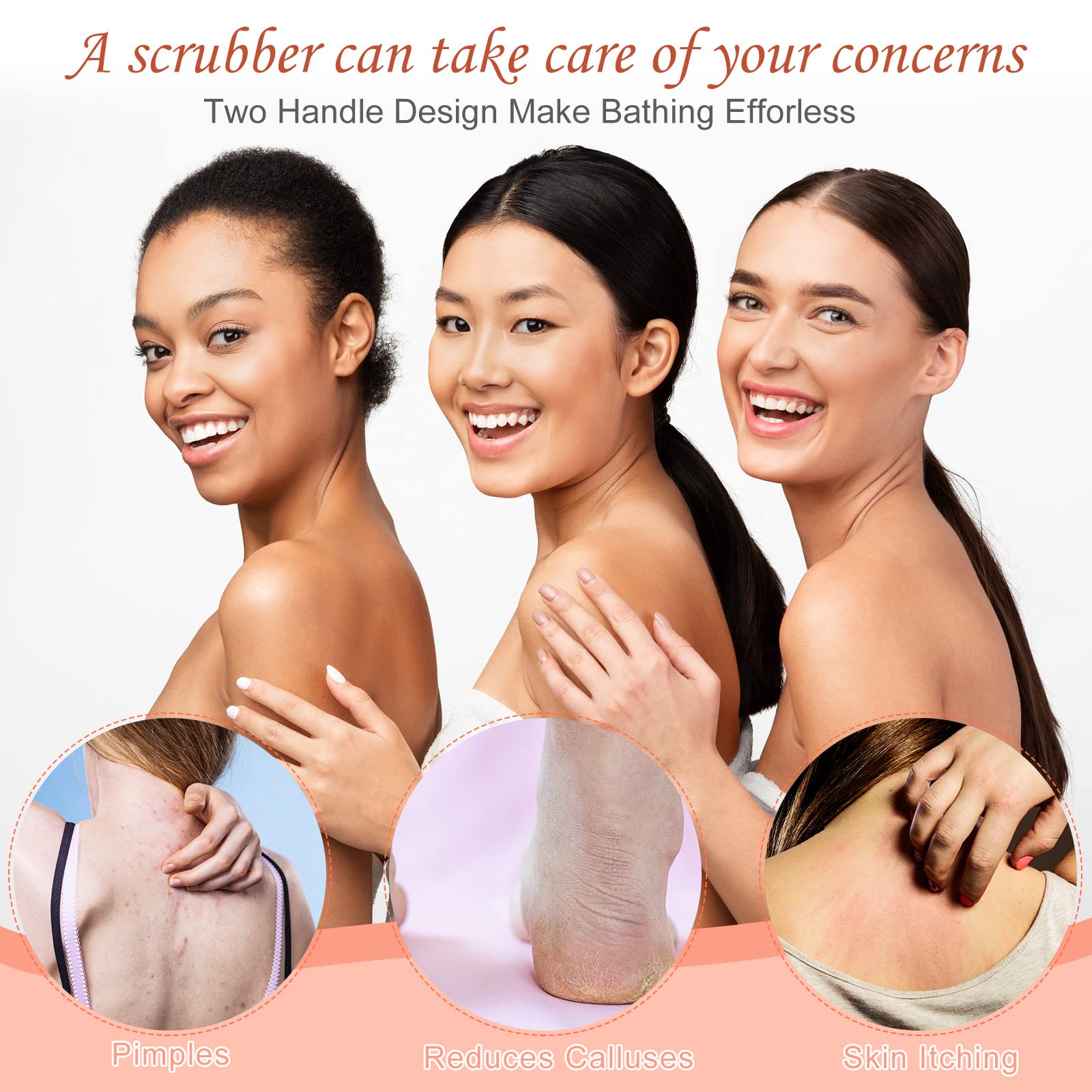 Tudomro 2 Pack Exfoliating Back Scrubber - Double Sided Soft Cloth Shower Loofah - Pink & Dark Blue