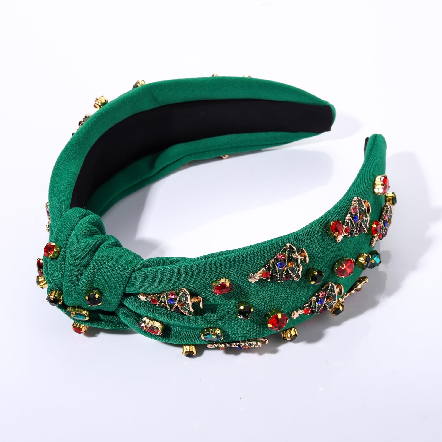 Cealxheny 2Pcs Christmas Headband For Women - Xmas Bow & Tree Knotted Headband With Red Green Crystal Pearl Jeweled Top Knot - F