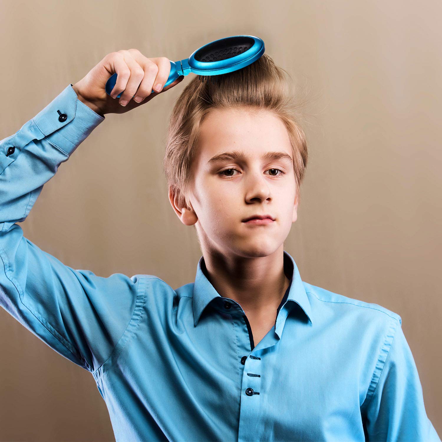 2 Pieces Travel Mirror Hair Brushes - Round Pocket Brush, Mini Compact Massage Comb For Women And Girls (Blue, Purple)