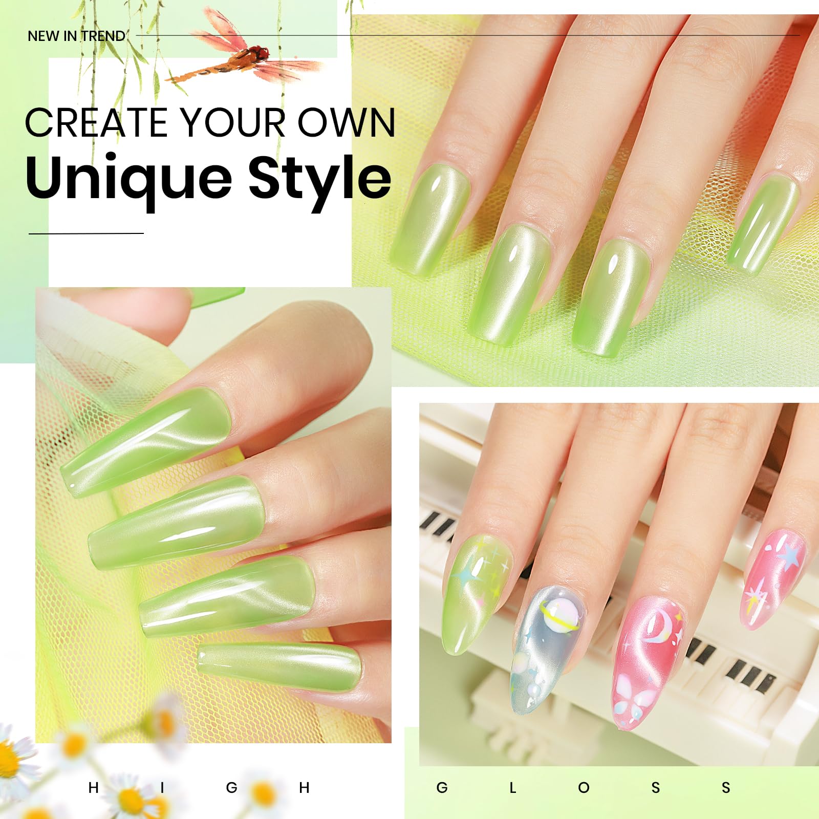 Mizhse Cat Eye Gel Nail Polish Moonlight Magnetic Gel Polish With Magnet Stick Crystal Green Magnetic Gel Nail Polish Cat Magnet