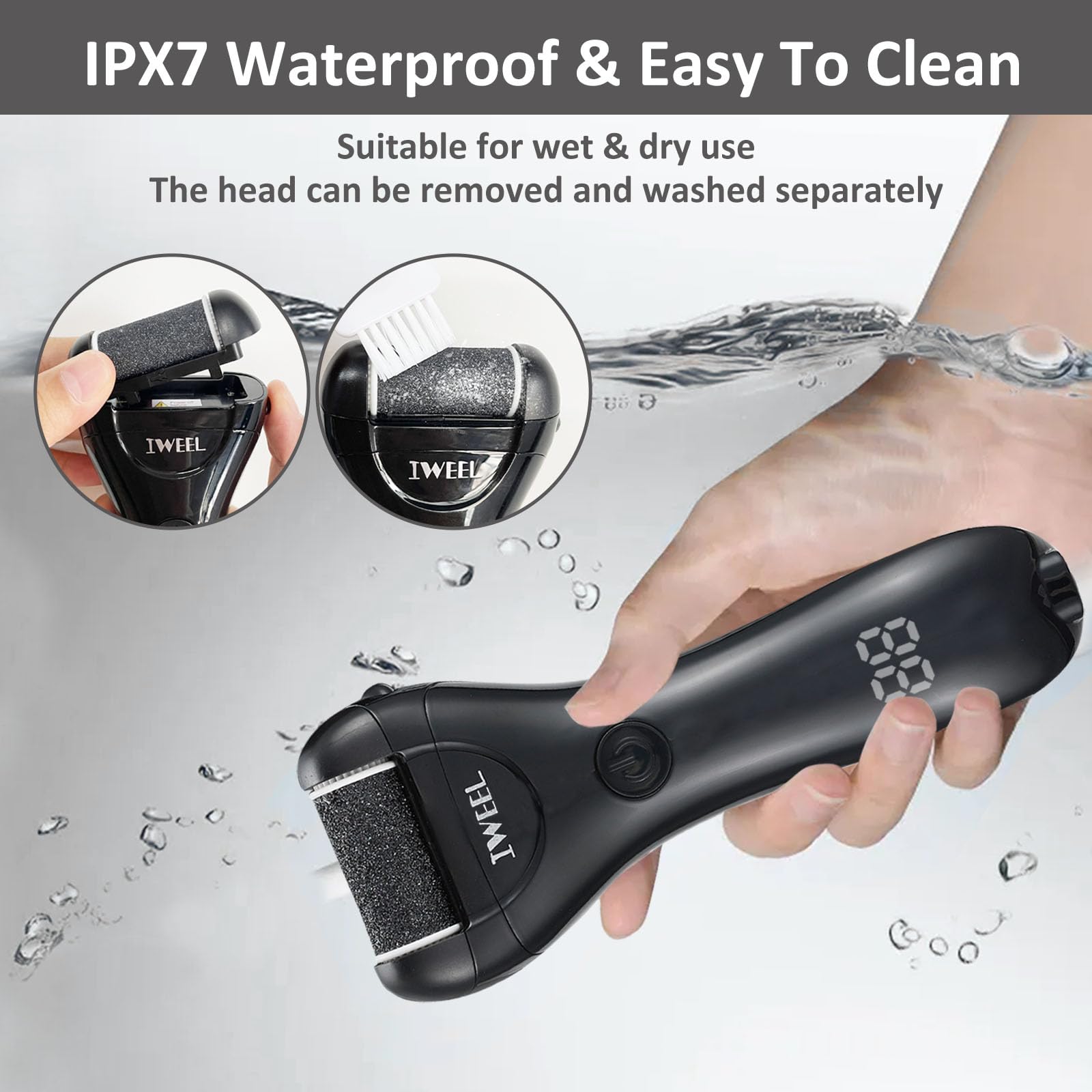 IWEEL Electric Foot Callus Remover - Rechargeable Pedicure Kit, 1 Count, Black - Professional Foot Care Tool for Dead Skin Removal
