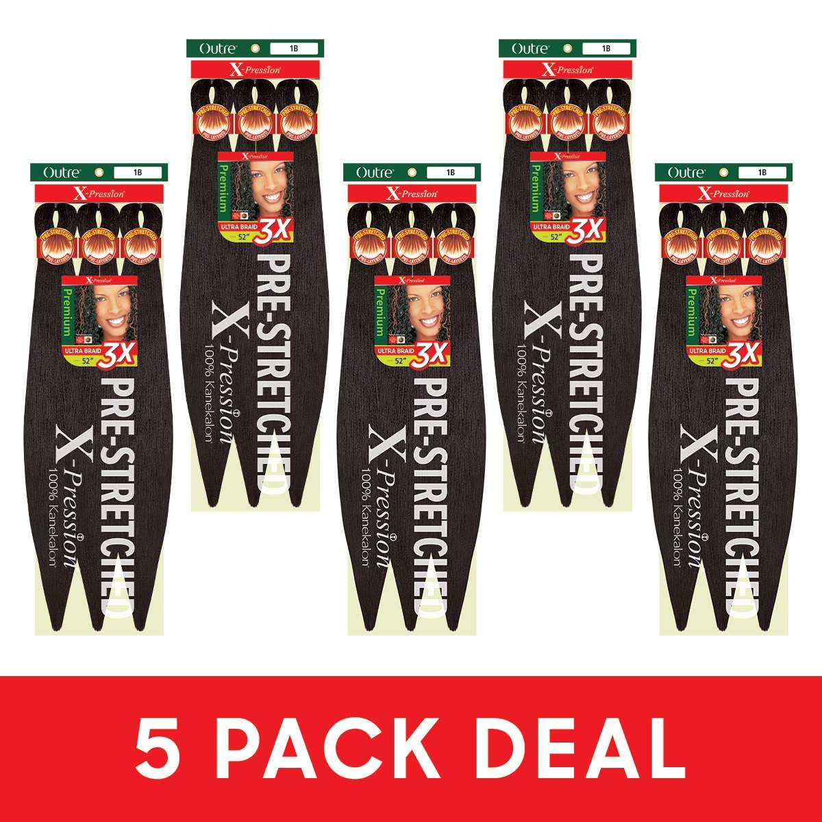 [5 Pack Deal] Outre X-Pression Braid-Pre Stretched Braid 52'' 3X 5 Packs (425)