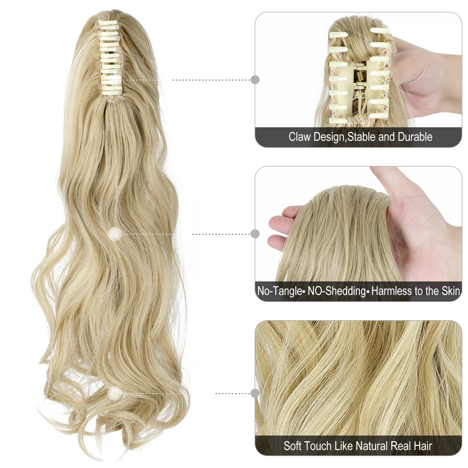 Mitrygreen Claw Clip Ponytail Extension 18'' Clip In Wavy Ponytail Hair Extensions Long Pony Tails For Women Extensions Light Bl