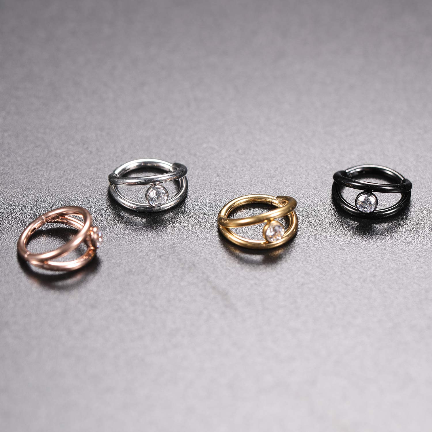 16G Double Open Stacked Cartilage Conch Helix Earring Hoop 316L Surgical Steel Septum Nose Rings 8mm Micro Paved Gems Lobe Earri