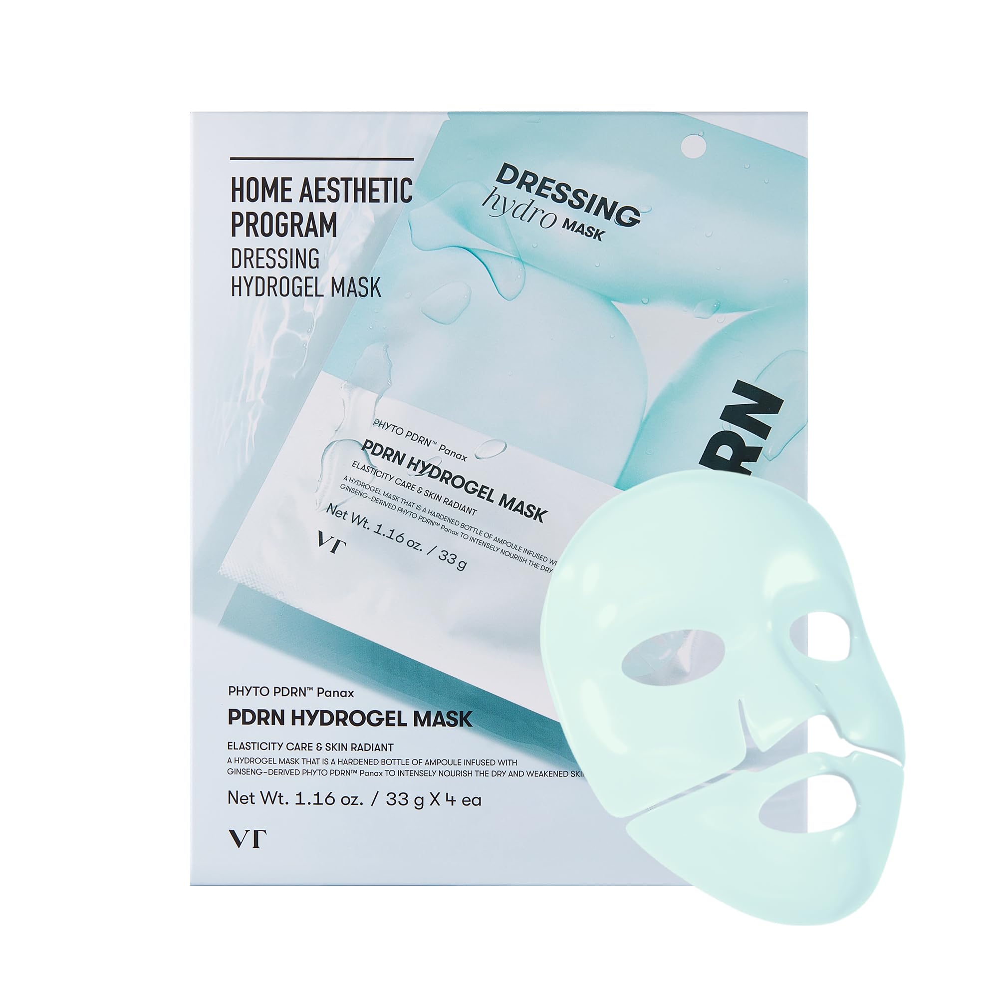 Vt Cosmetics Pdrn Hydrogel Mask(33Gx4Ea), Intensive Nourishing, Rejuvenating Face Mask, Skin Repair & Elasticity Boost, Overnigh
