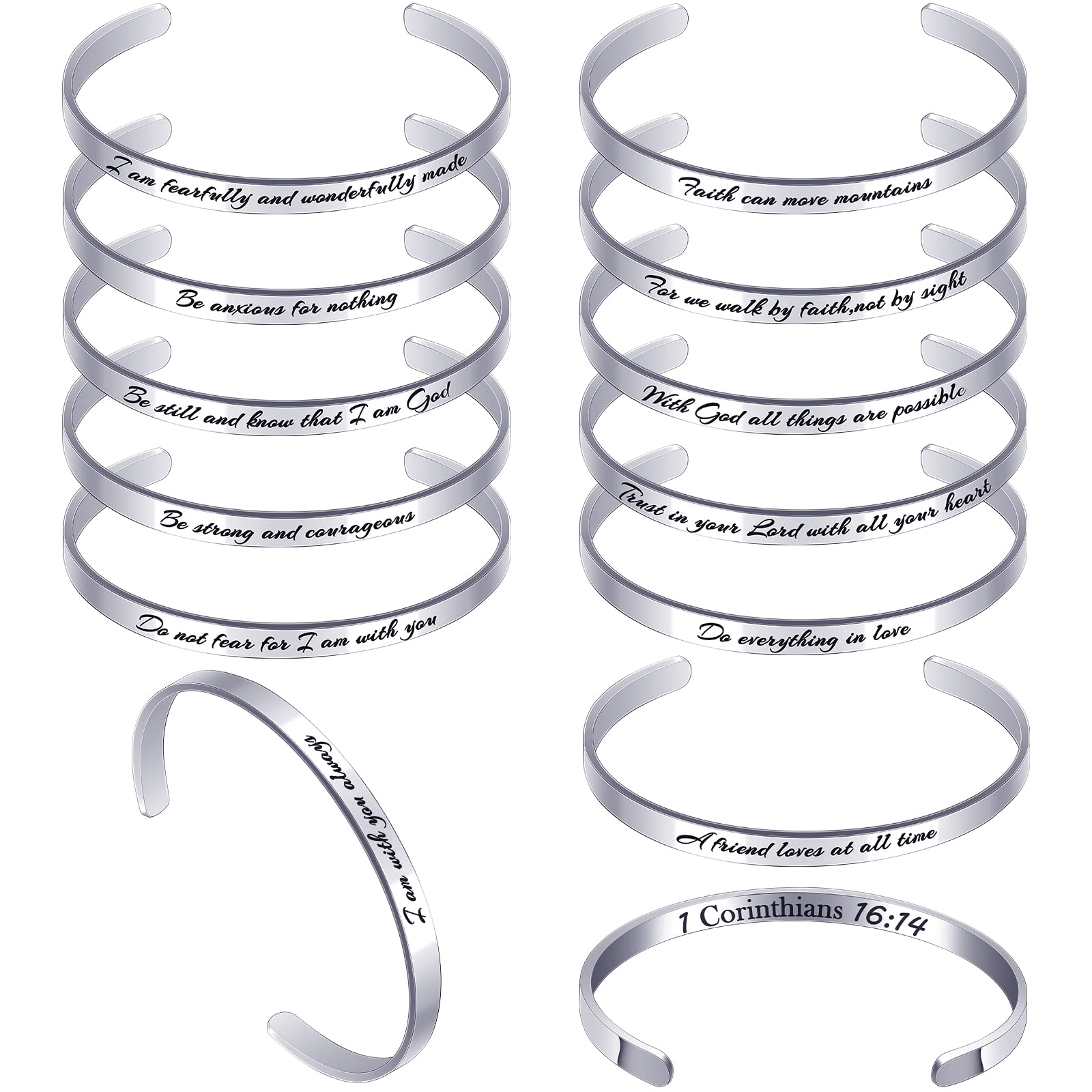 Funtery 12 Pcs Christian Bracelet for Women Bible Verse Jewelry Graduation Gift Religious Bracelets Appreciation Inspirational S