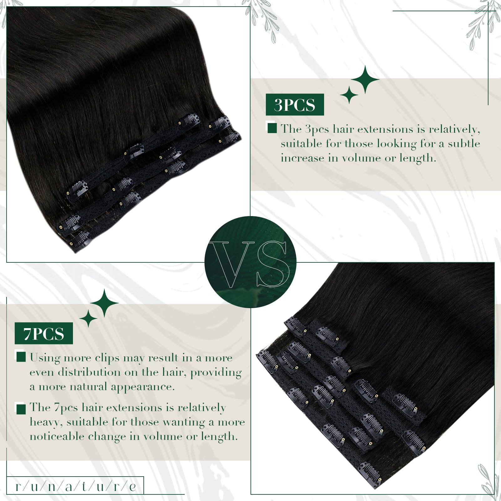 Runature Black Hair Extensions Clip In Human Hair 10 Inch Short Clip In Hair Extensions Black Women Silky Straight Soft Real Hai