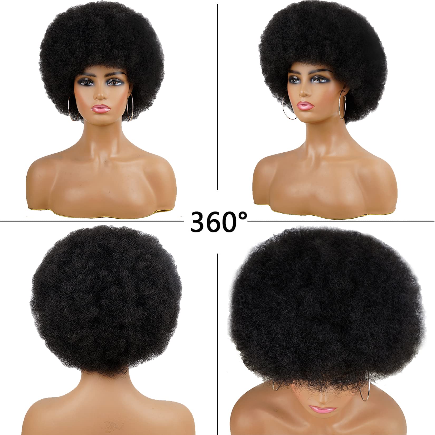 Andromeda Afro Wigs For Black Women 70S Short Black Afro Wig Disco Afro Puffy Wigs For Women Kinky Curly Wig 10 Inch Natural Loo