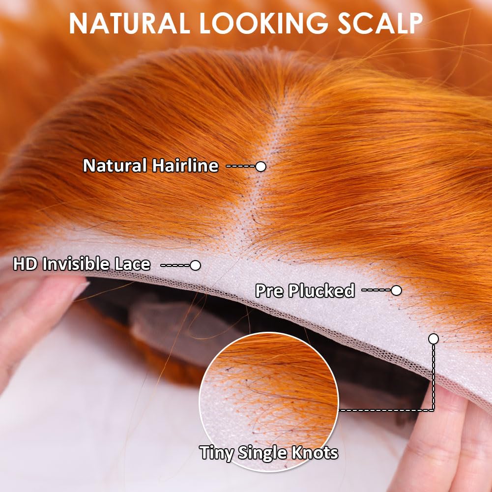 Flady Ginger Orange Bob Wig Human Hair 13x4 HD Lace Front Wigs Human Hair Pre Plucked with Small Knots 150% Density 350# Colored