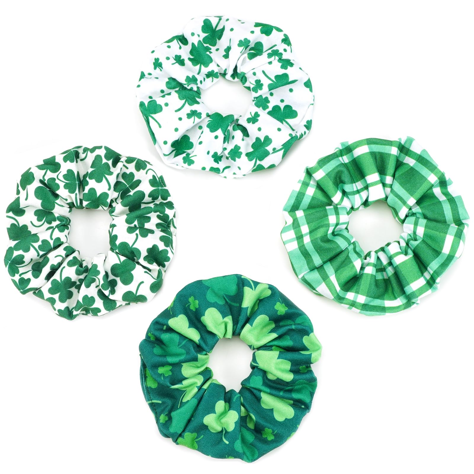 St.Patricks Day Hair Ties Irish Lucky Shamrock Hair Scrunchies for Women Teen Girls Green Plaid Leaf Ropes Elastic Hair Tie St. 