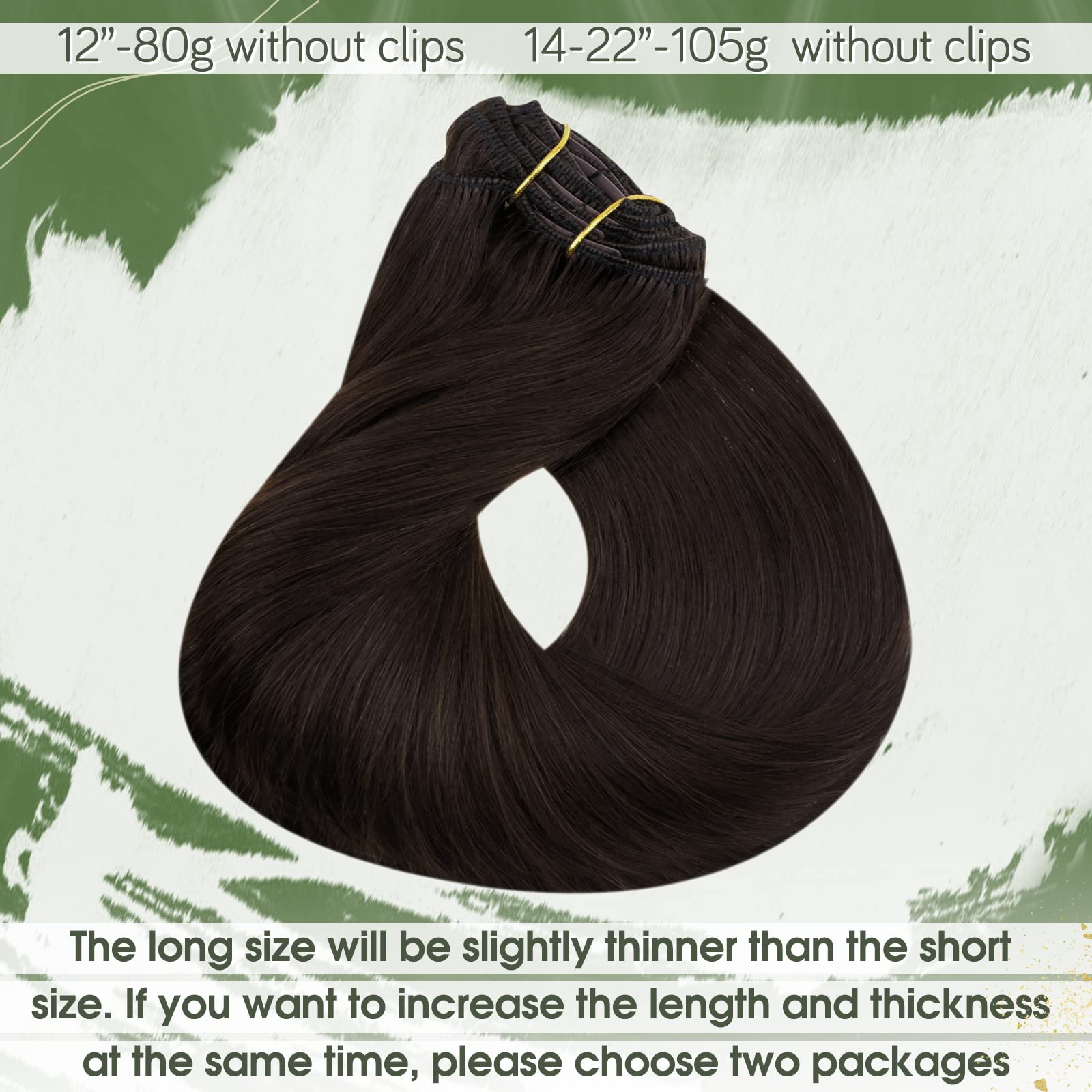 Hetto Clip in Extensions Human Hair #2 Darkest Brown Extensions Clip in Human Hair Straight Clip in Hair Extensions 16 Inch 105g