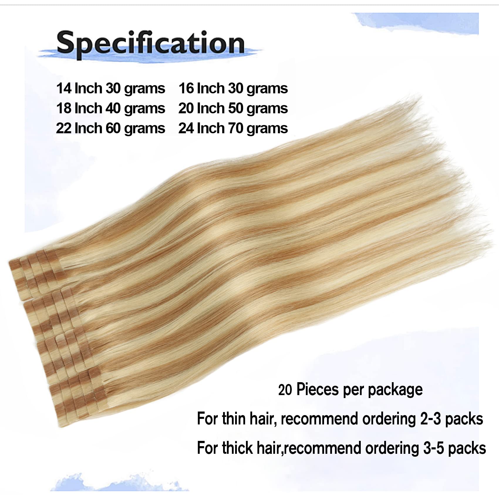 Tape In Hair Extensions 12P613 Light Brown/Bleach Blonde 100% Remy Human Hair Extensions Silky Straight For Fashion Women 20 Pcs