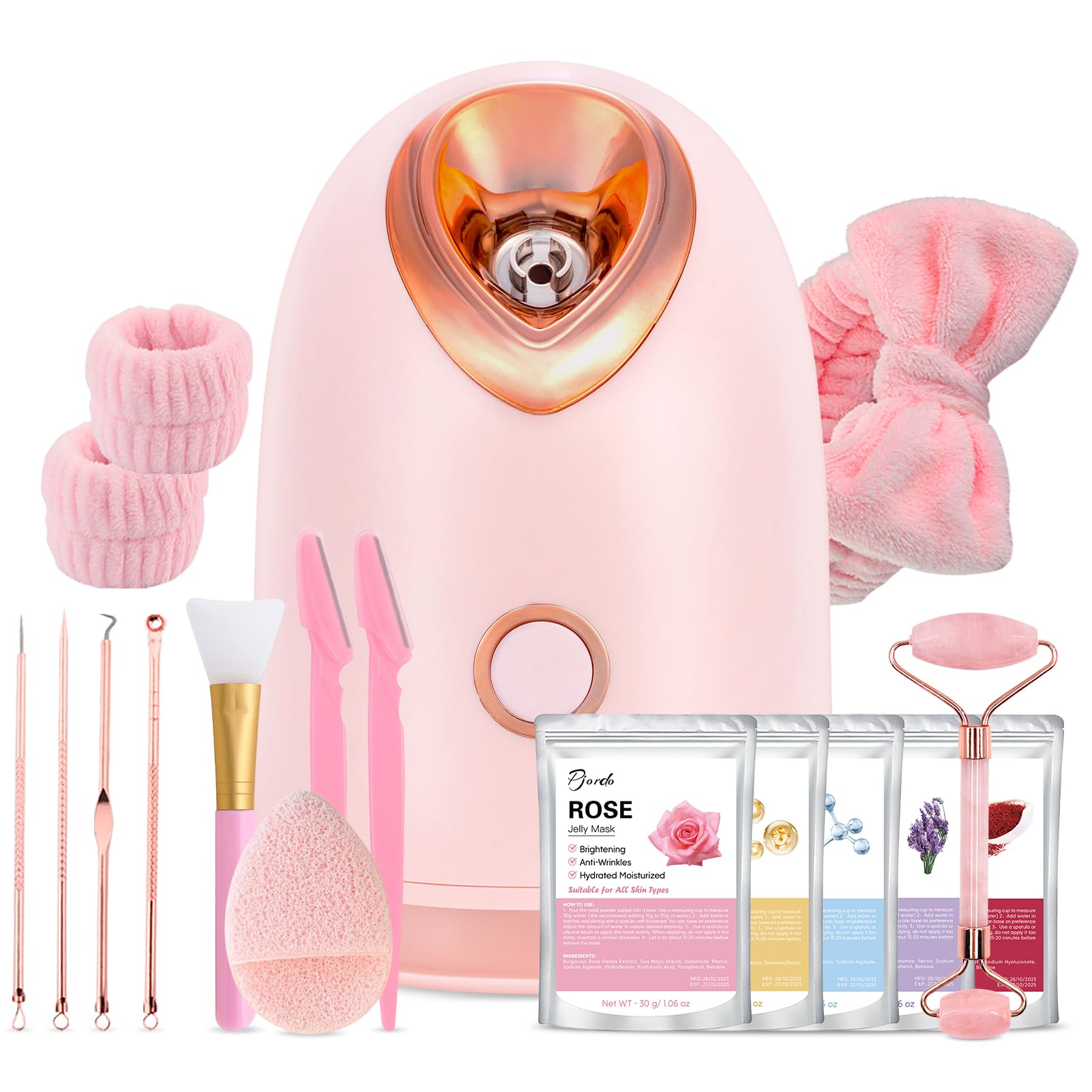 Pjordo Facial Steamer Spa Kit with 17 Skin Care Tools, Nano Ionic Face Steamer for Deep Cleaning Unclogs Pores, Warm Mist Humidi