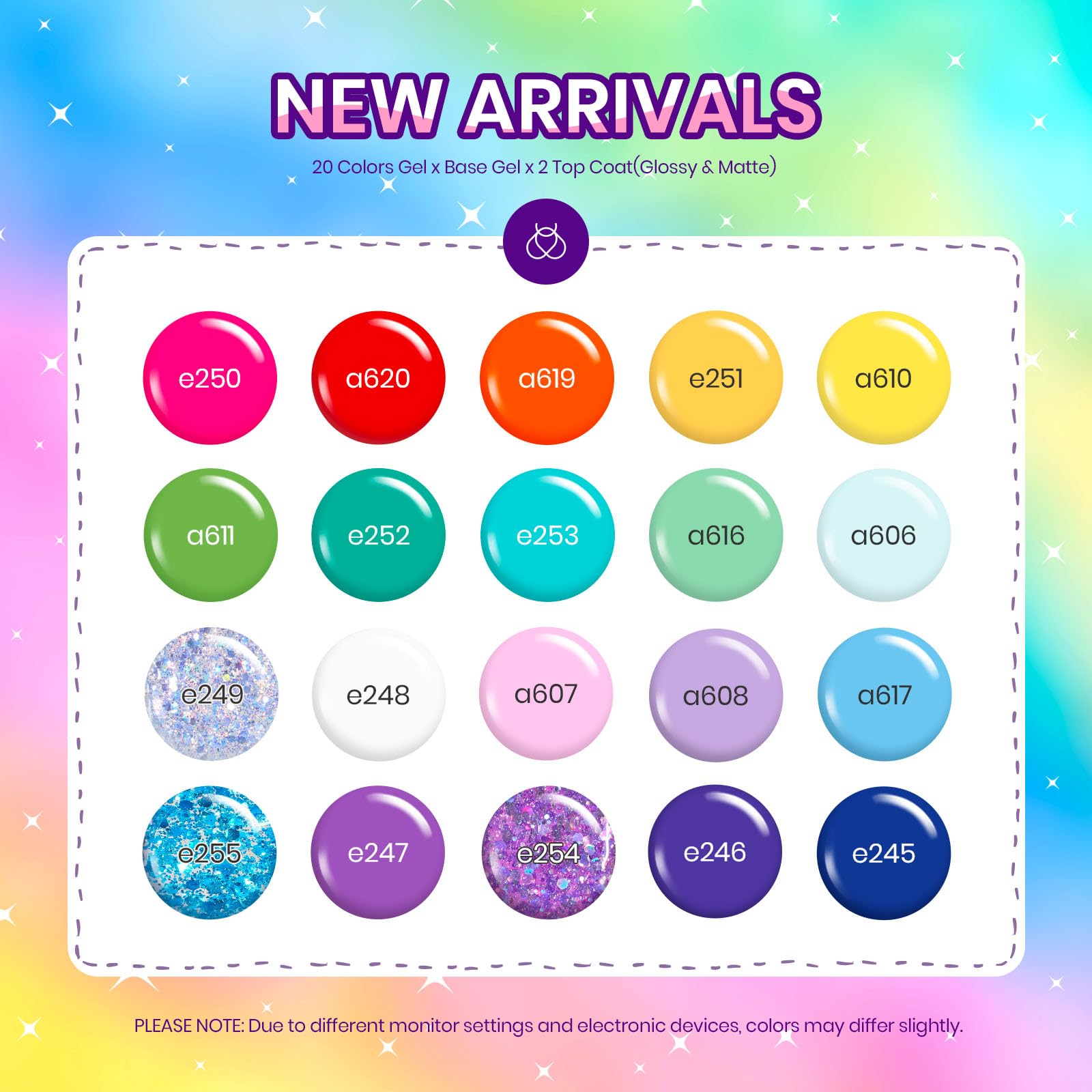 Beetles Pastel Gel Nail Polish Set, 24 Pcs Purple Blue Hot Red Spring Gel Nail Polish Green Glitter Gel Polish Unicorn Collectio