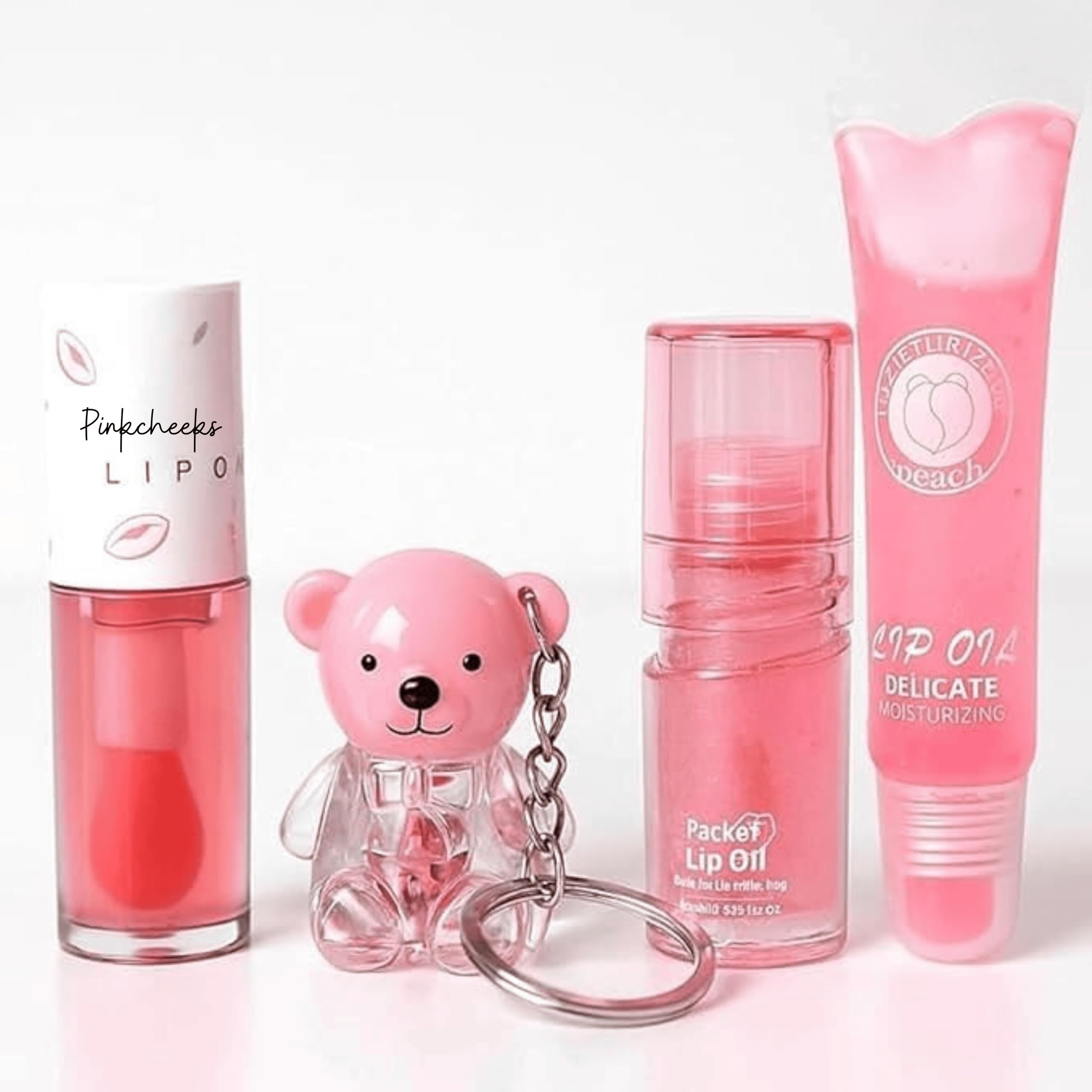 Mini Lip Gloss Combo Set Of 4  Cute Heart, Candy, Teddy & Bottle Designs | Ph Color Changing Lip Tint With Natural Pink Shine |