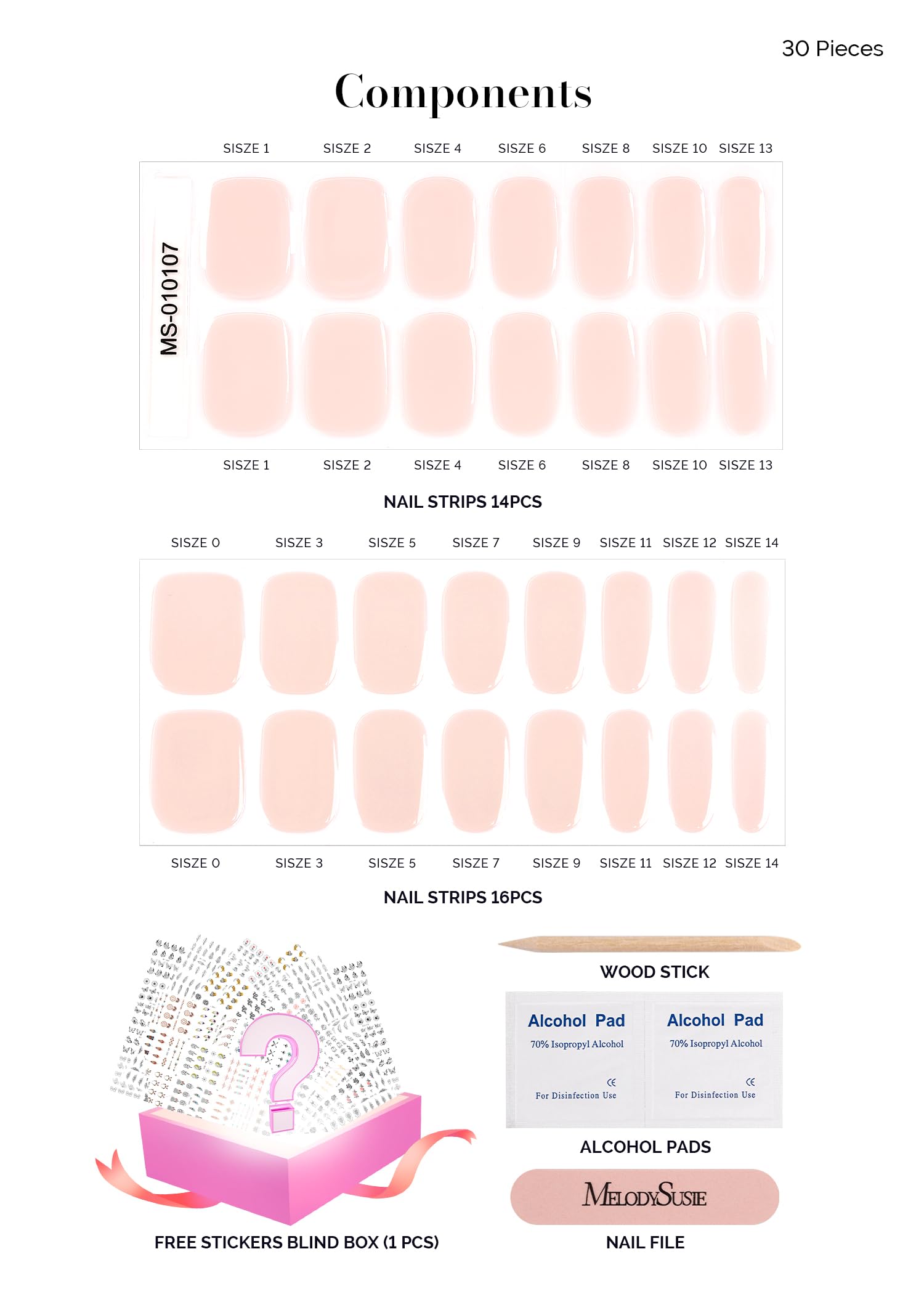 Melodysusie Semi Cured Gel Nail Strips, Creamy Pink - Works With Any Nail Lamps, Salon-Quality, Long Lasting, Easy To Apply - In