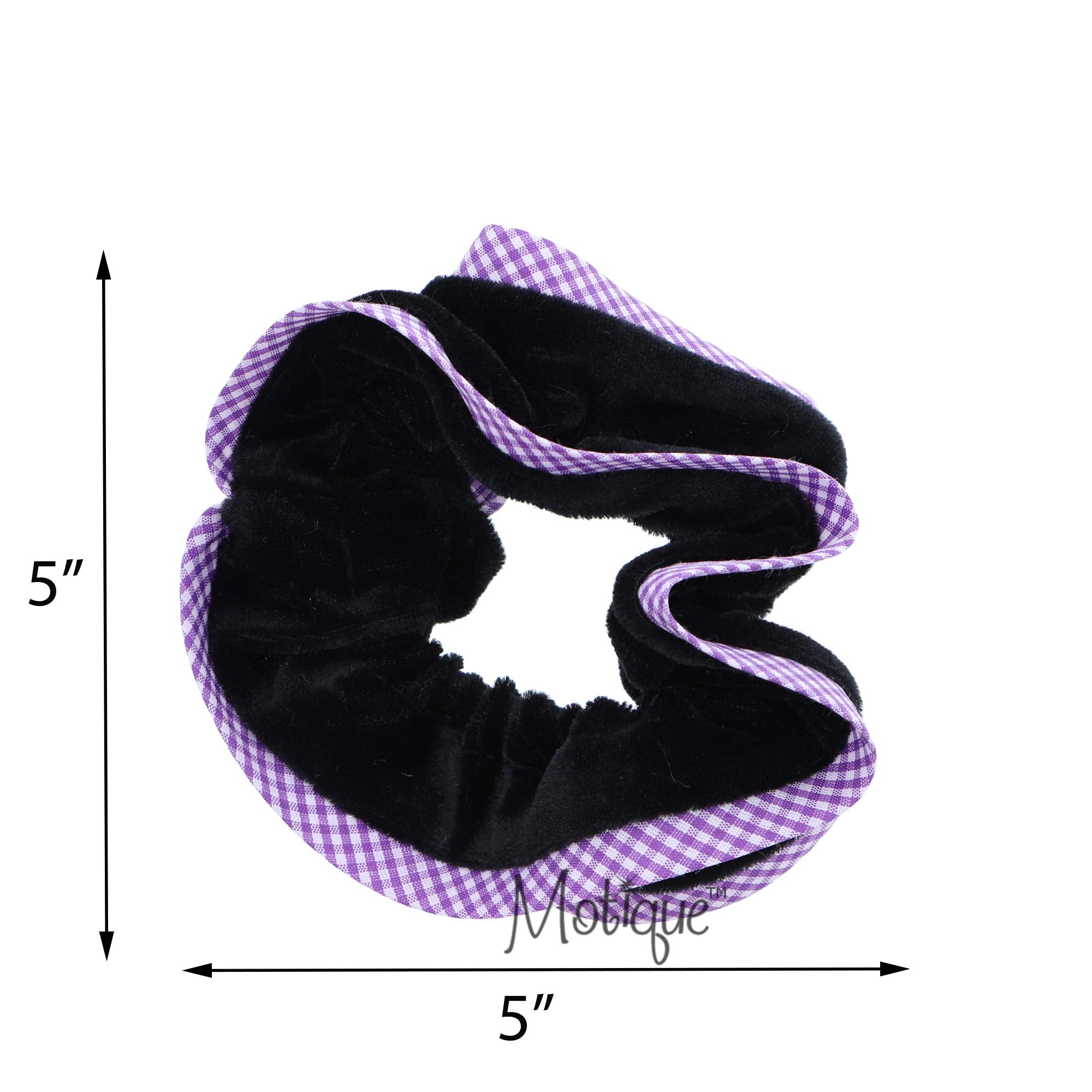 Velvet Hair Scrunchie with Purple Checkered Trim
