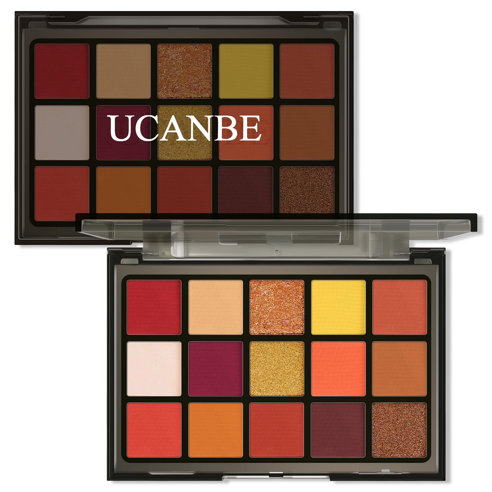 Ucanbe Orange Eyeshadow Makeup Palette, 15 Colors Vibrant Shimmer Matte Glitter Eye Shadow Pallet, High Pigmented Warm Yellow Su